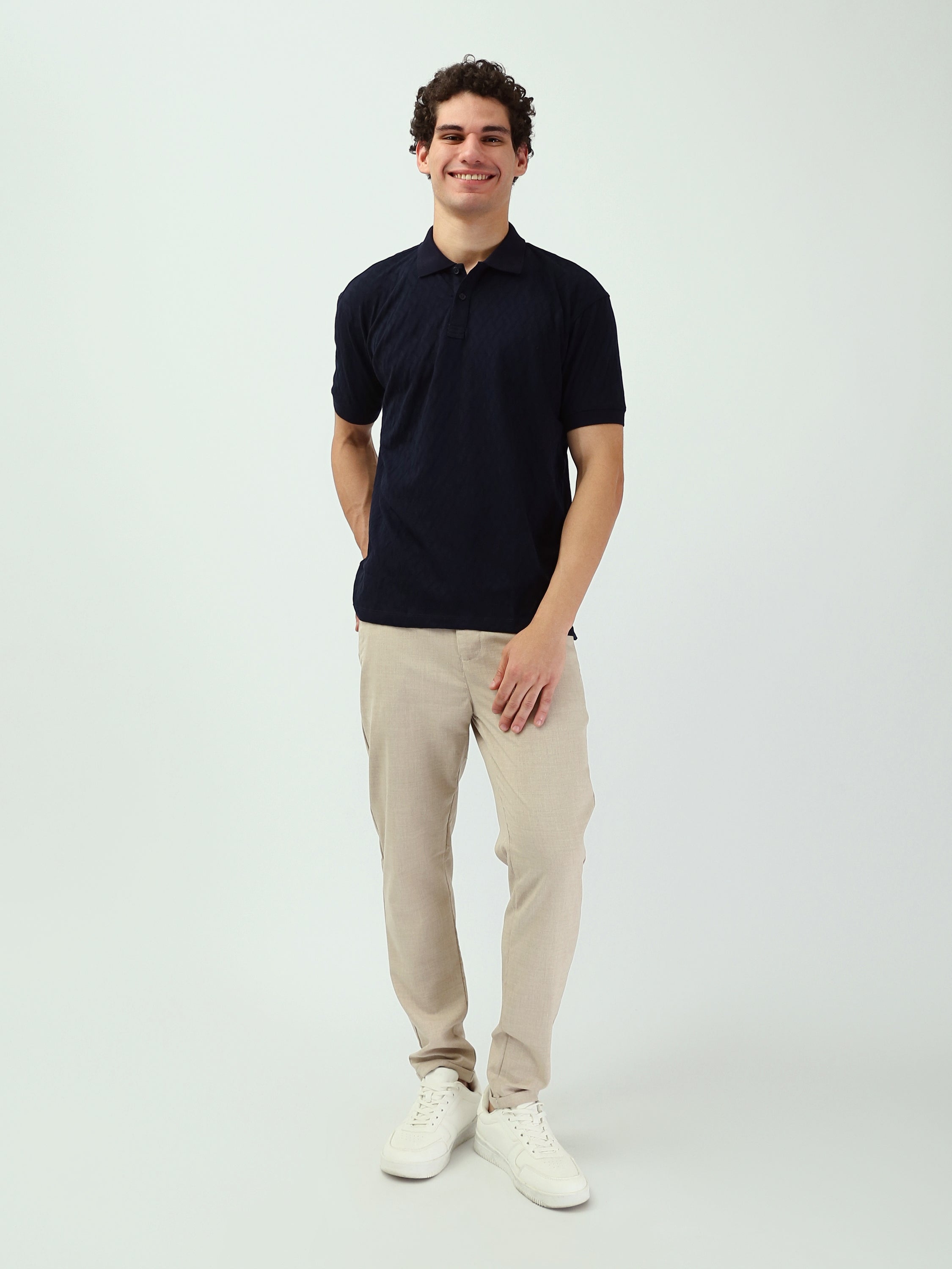 Polo Homme Texturé à Motif Géométrique - POS25SNPR21048TM1
