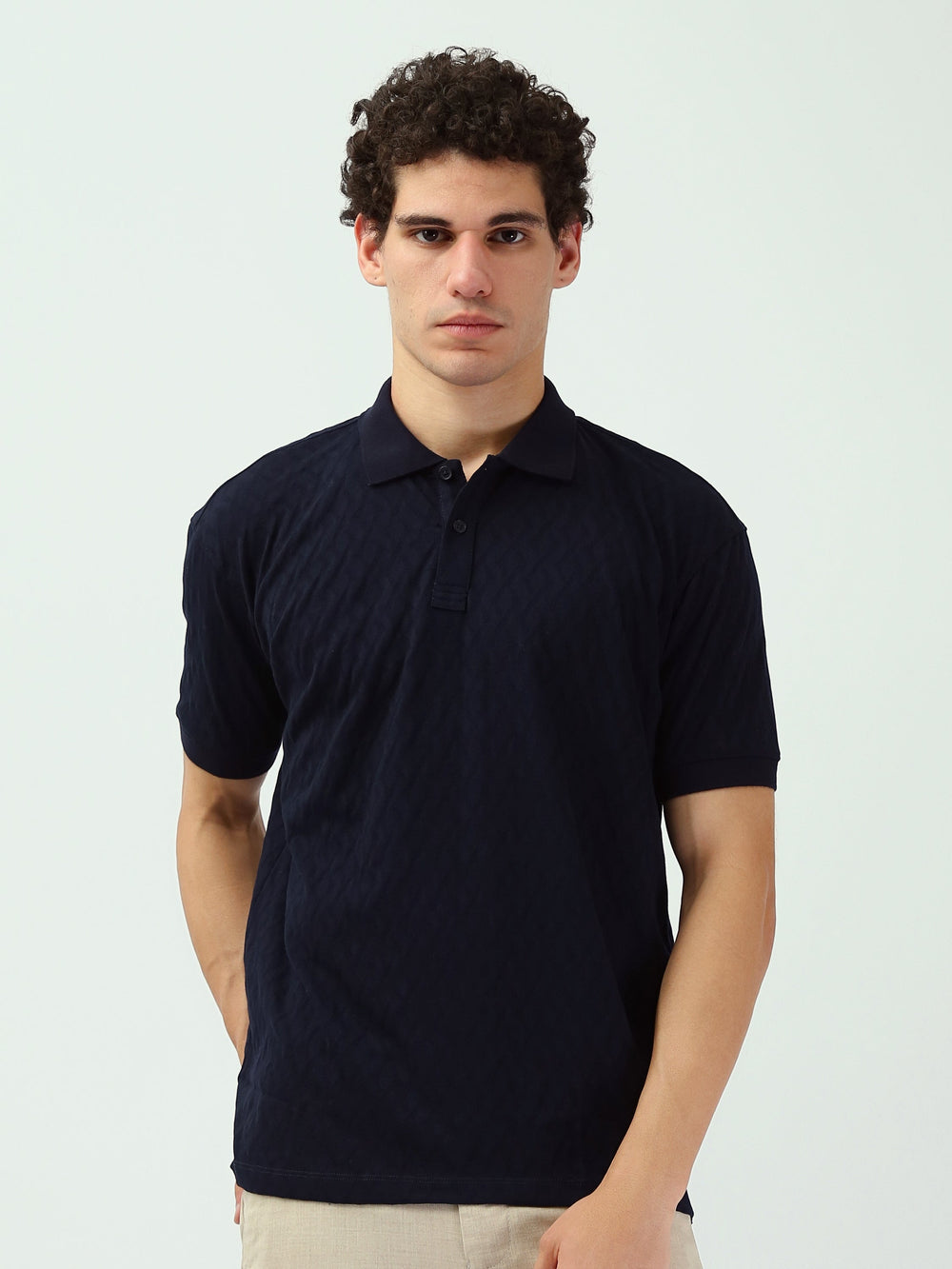 Polo Homme Texturé à Motif Géométrique - POS25SNPR21048TM1