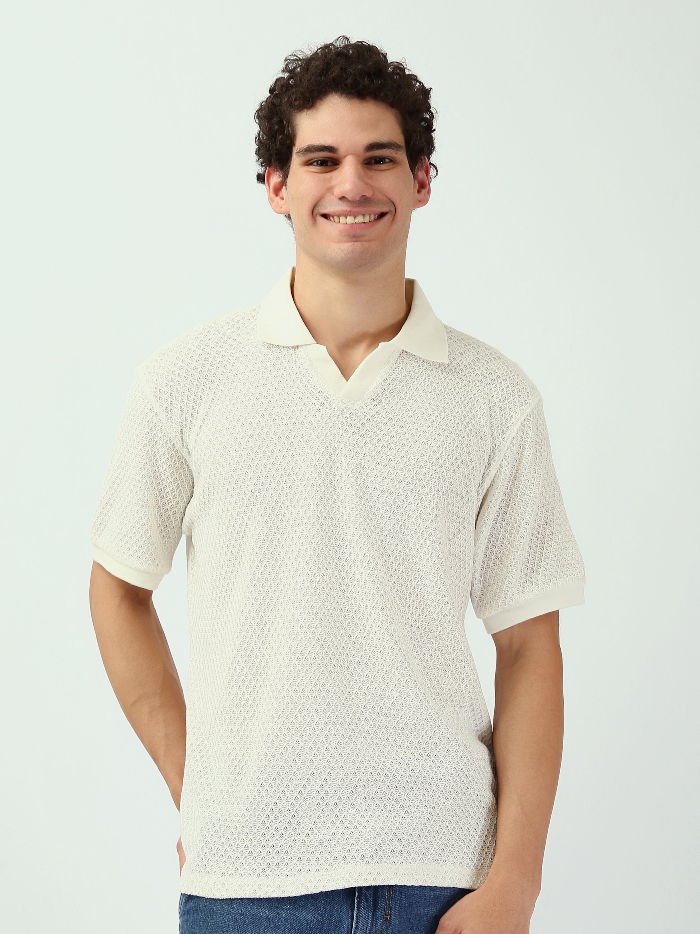 Polo homme off-white en tricot – Style décontracté et aérien - POS25SNTV21027TM1
