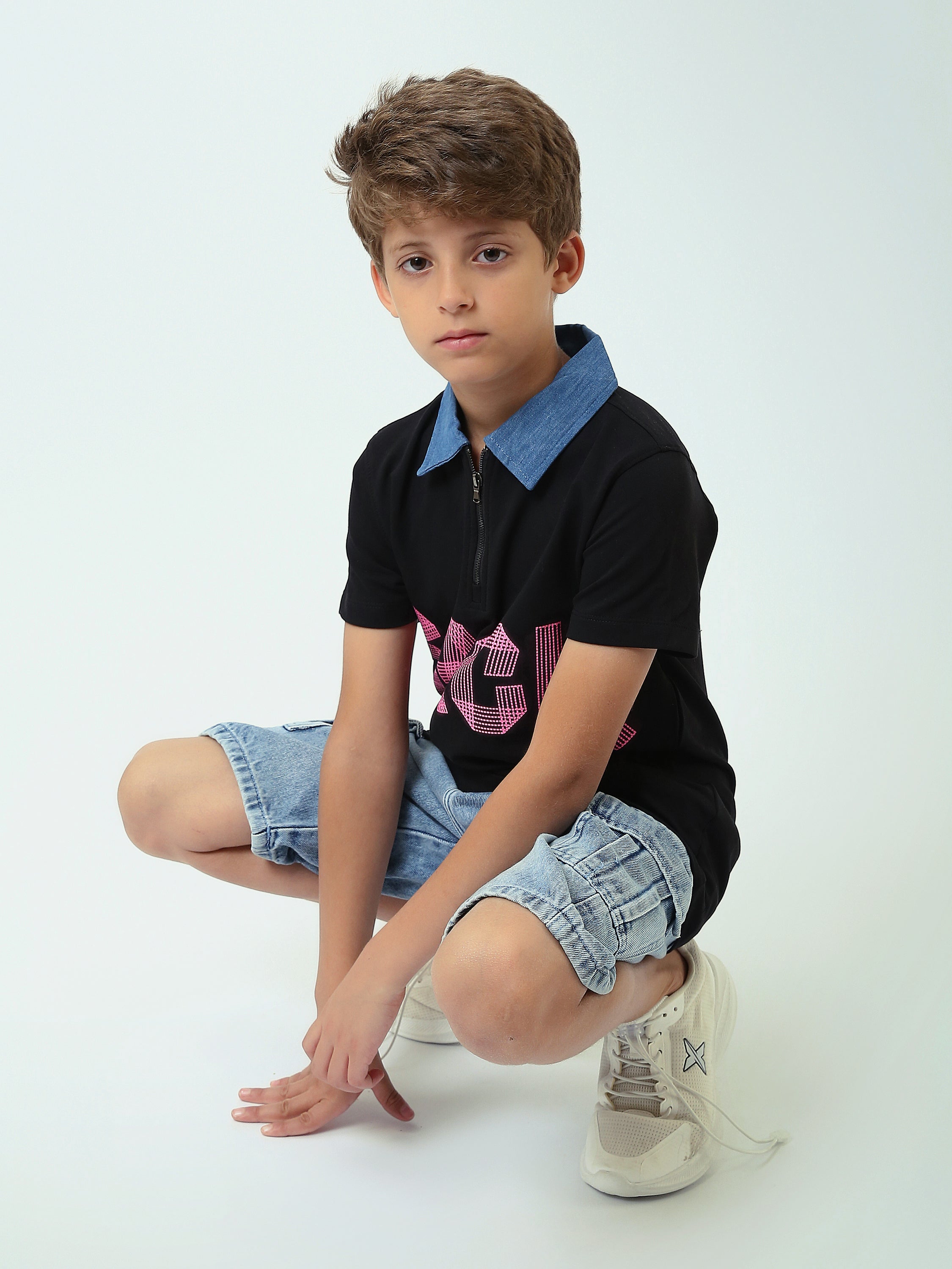 T-shirt polo pour enfants au design moderne et impression distinctive - POS25SPMW21079TJ1