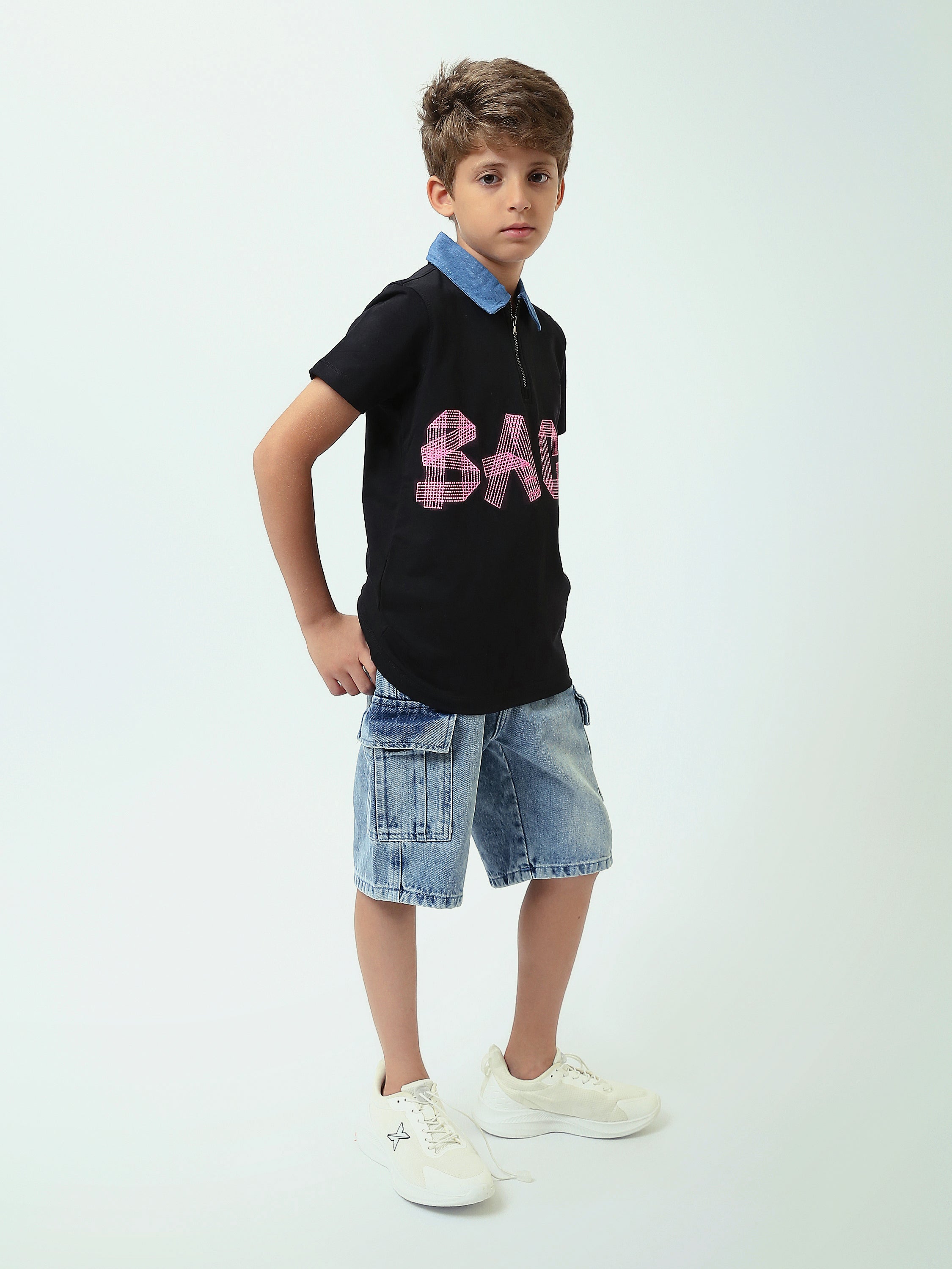 T-shirt polo pour enfants au design moderne et impression distinctive - POS25SPMW21079TJ1