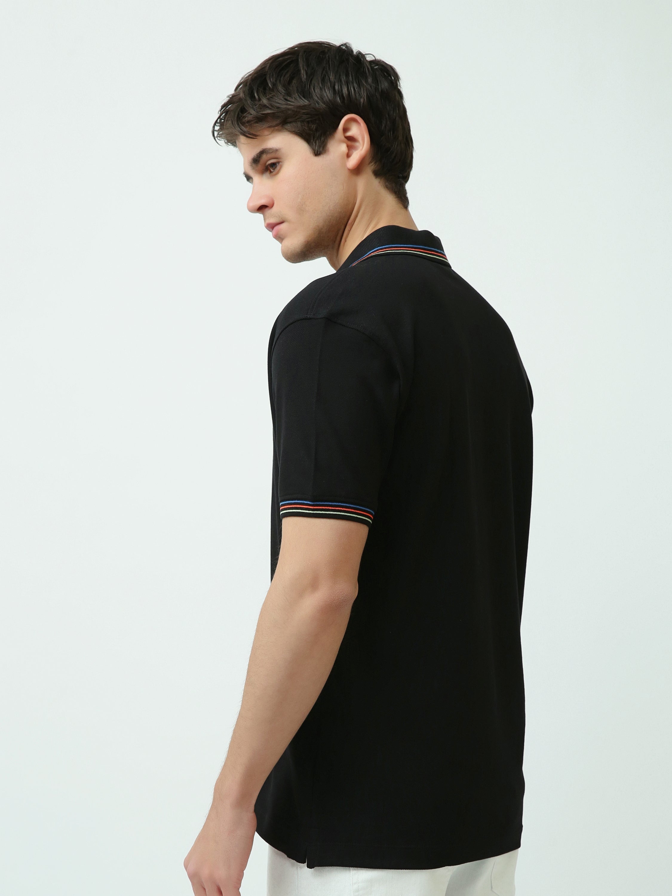 Polo Homme Regular Fit – Col Rayé Coloré en Noir – POS25SPPR21919TM1