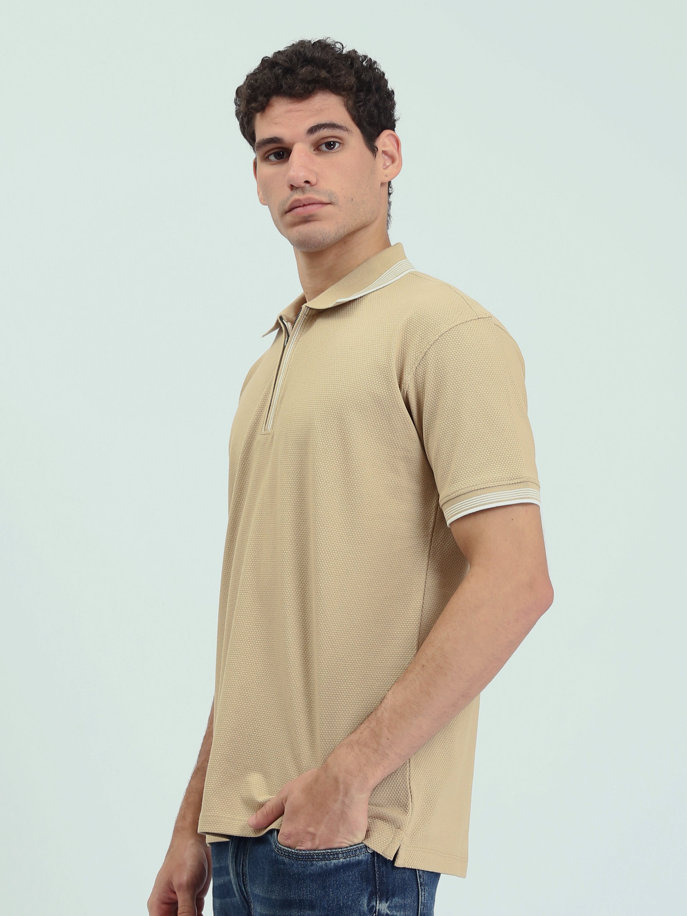 Polo Homme Texturé à Col Zippé – Style Casual Chic - POS25SPTW21013TM1
