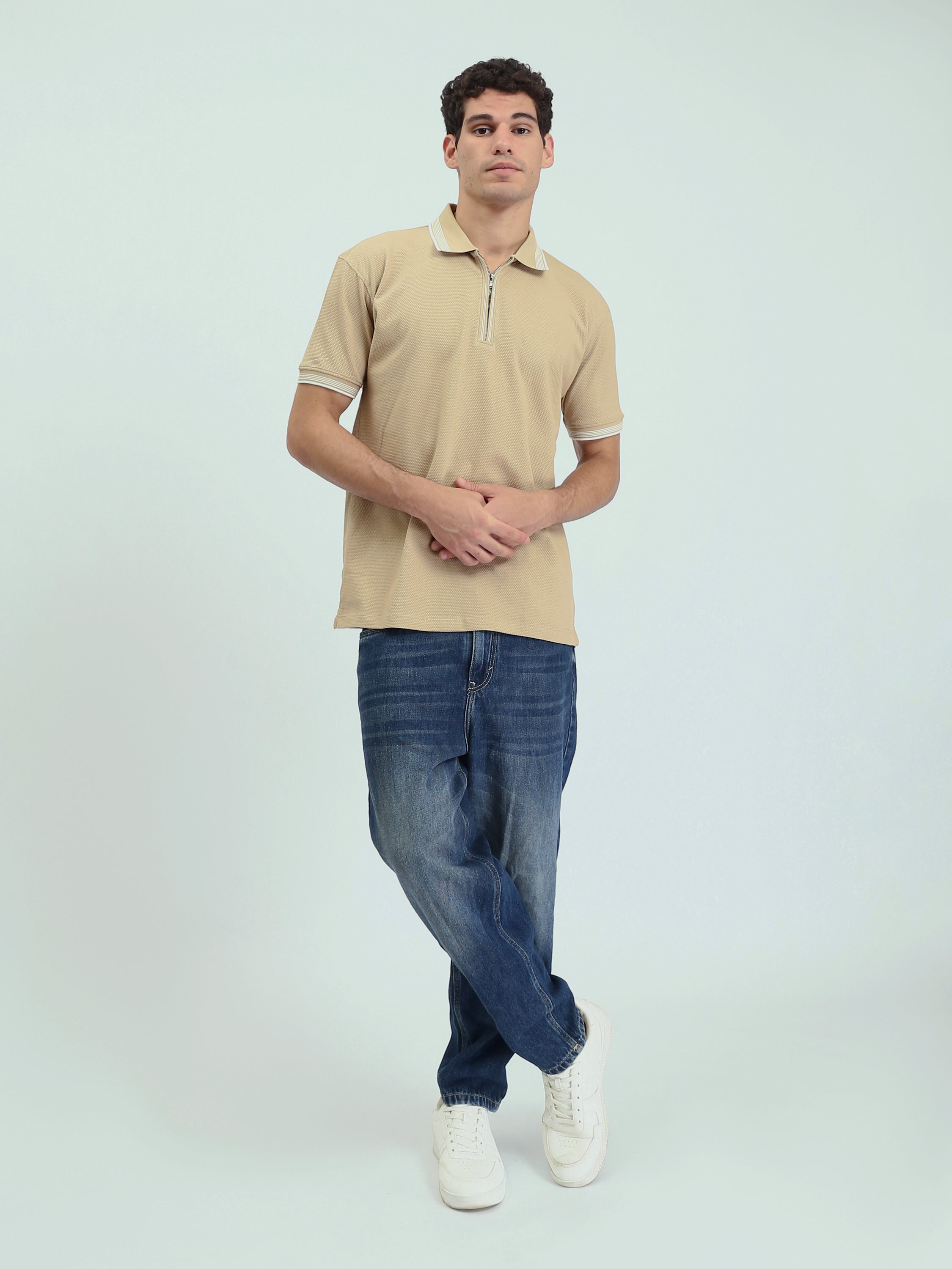 Polo Homme Texturé à Col Zippé – Style Casual Chic - POS25SPTW21013TM1