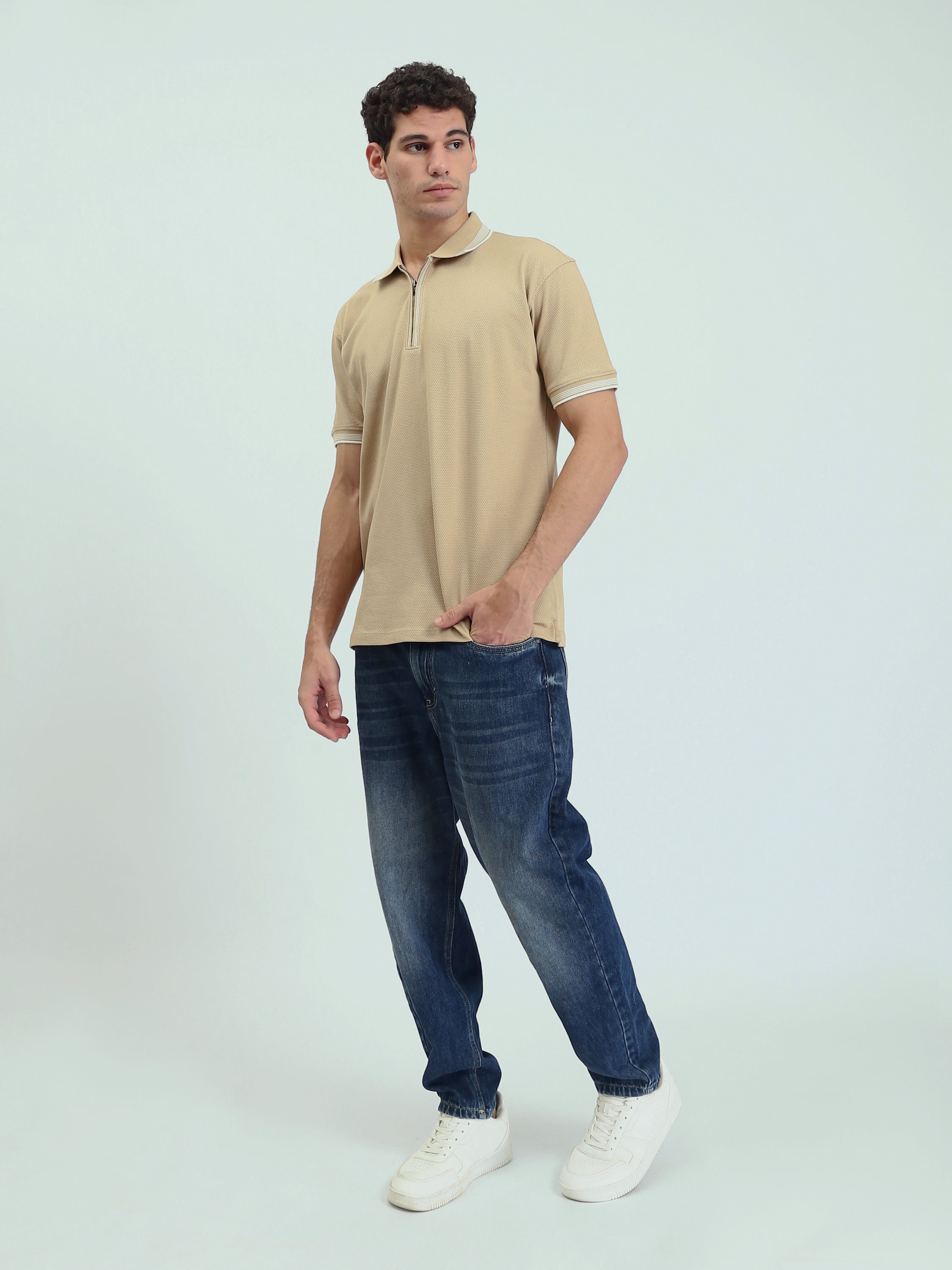 Polo Homme Texturé à Col Zippé – Style Casual Chic - POS25SPTW21013TM1