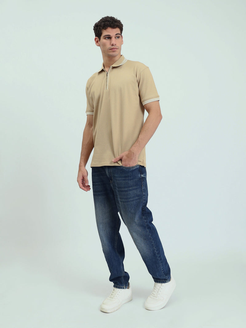 Polo Homme Texturé à Col Zippé – Style Casual Chic - POS25SPTW21013TM1