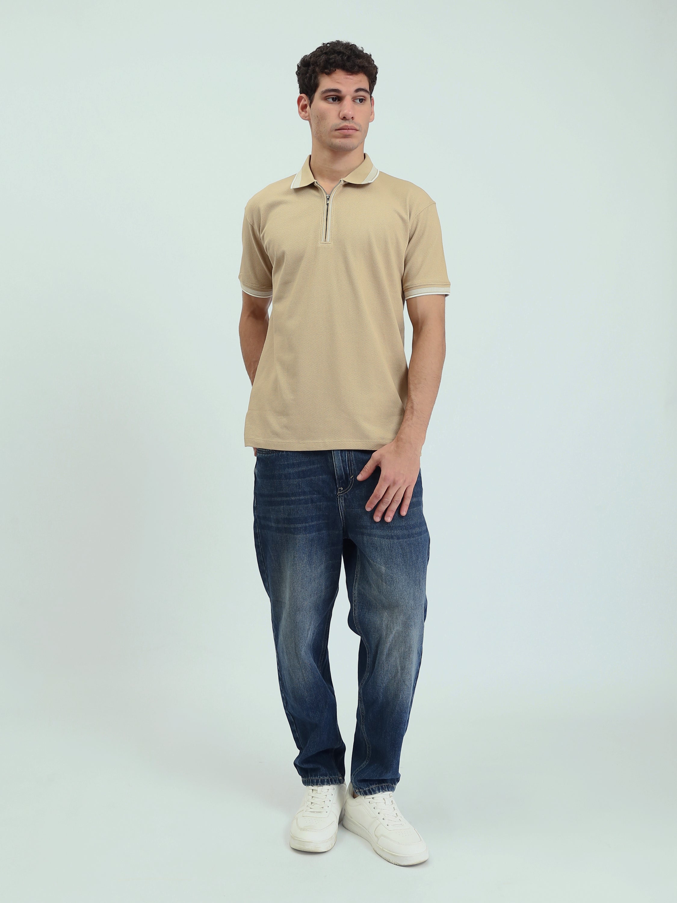 Polo Homme Texturé à Col Zippé – Style Casual Chic - POS25SPTW21013TM1