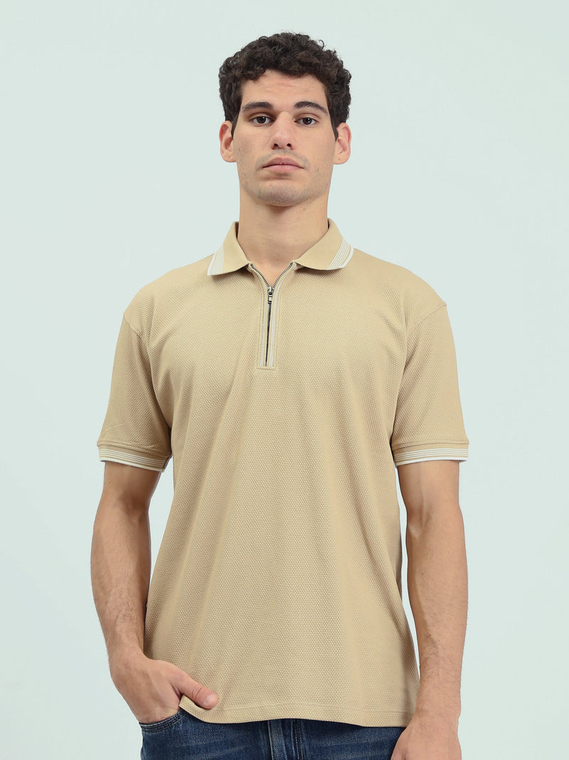 Polo Homme Texturé à Col Zippé – Style Casual Chic - POS25SPTW21013TM1
