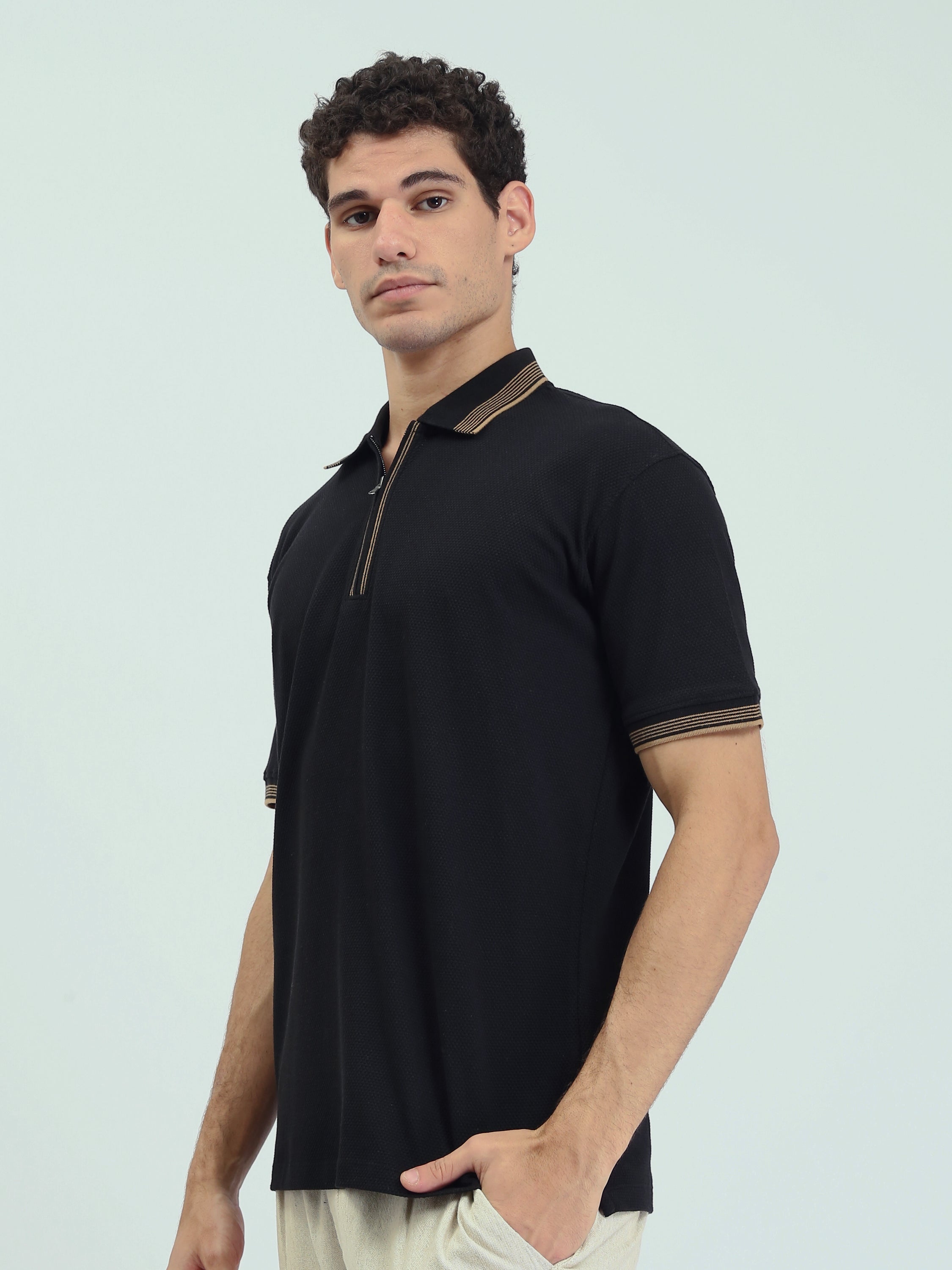 Polo Homme Texturé à Col Zippé – Style Casual Chic - POS25SPTW21013TM1
