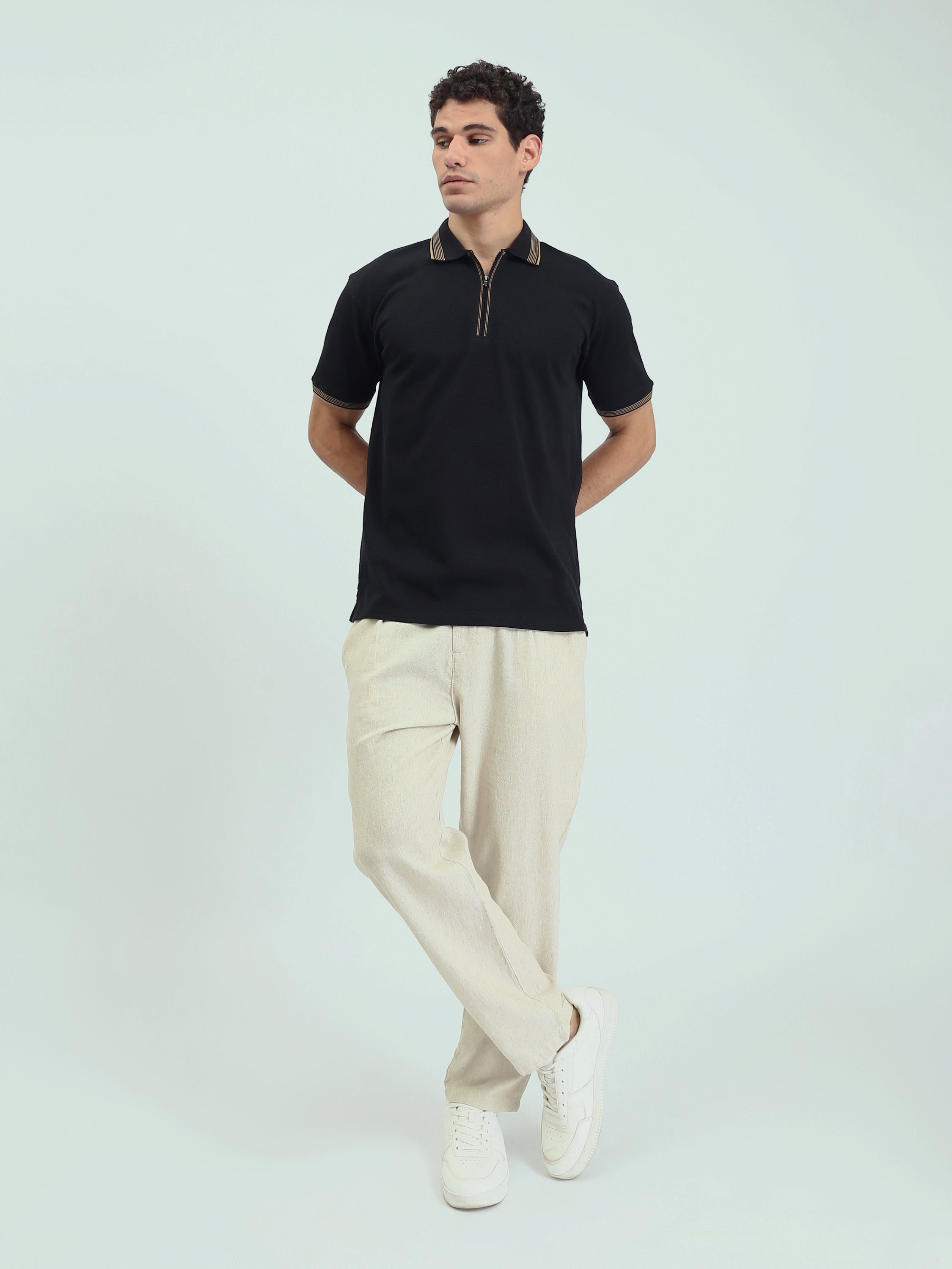 Polo Homme Texturé à Col Zippé – Style Casual Chic - POS25SPTW21013TM1