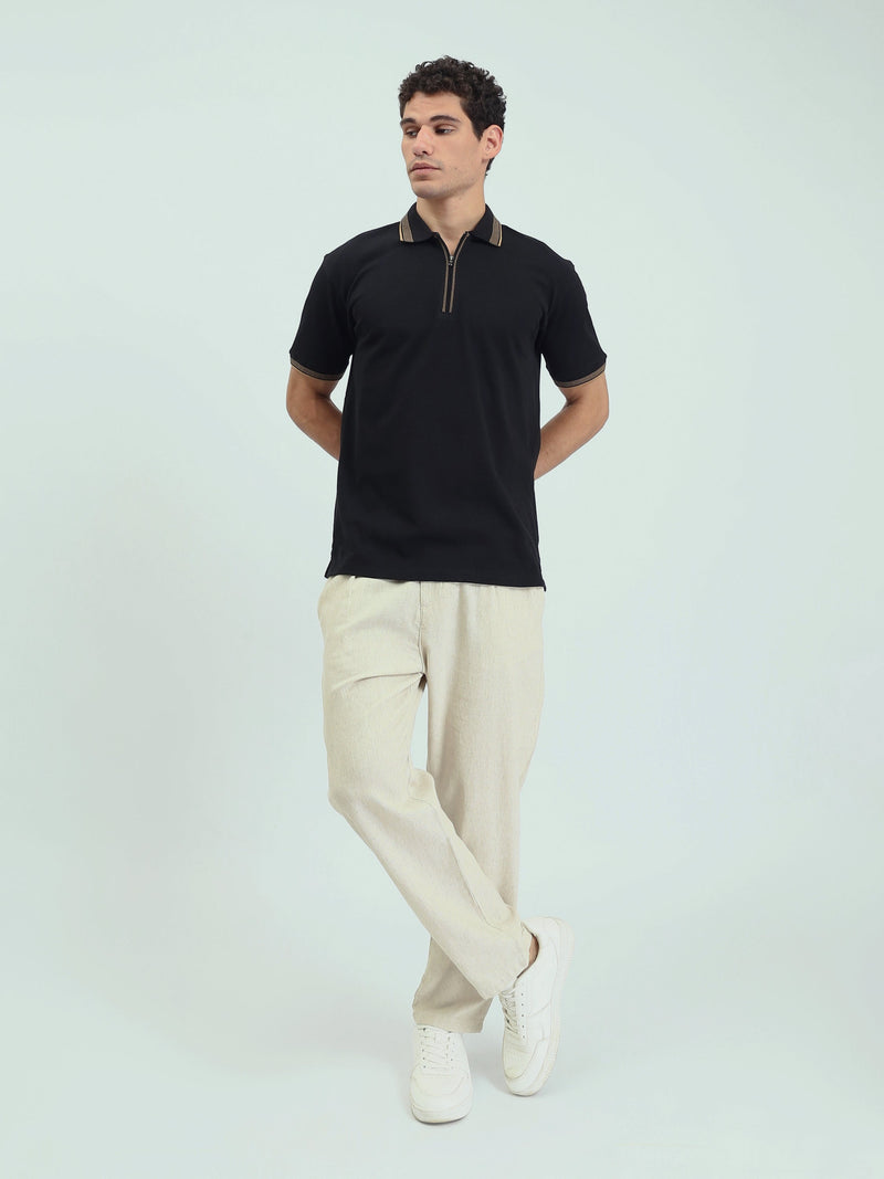 Polo Homme Texturé à Col Zippé – Style Casual Chic - POS25SPTW21013TM1