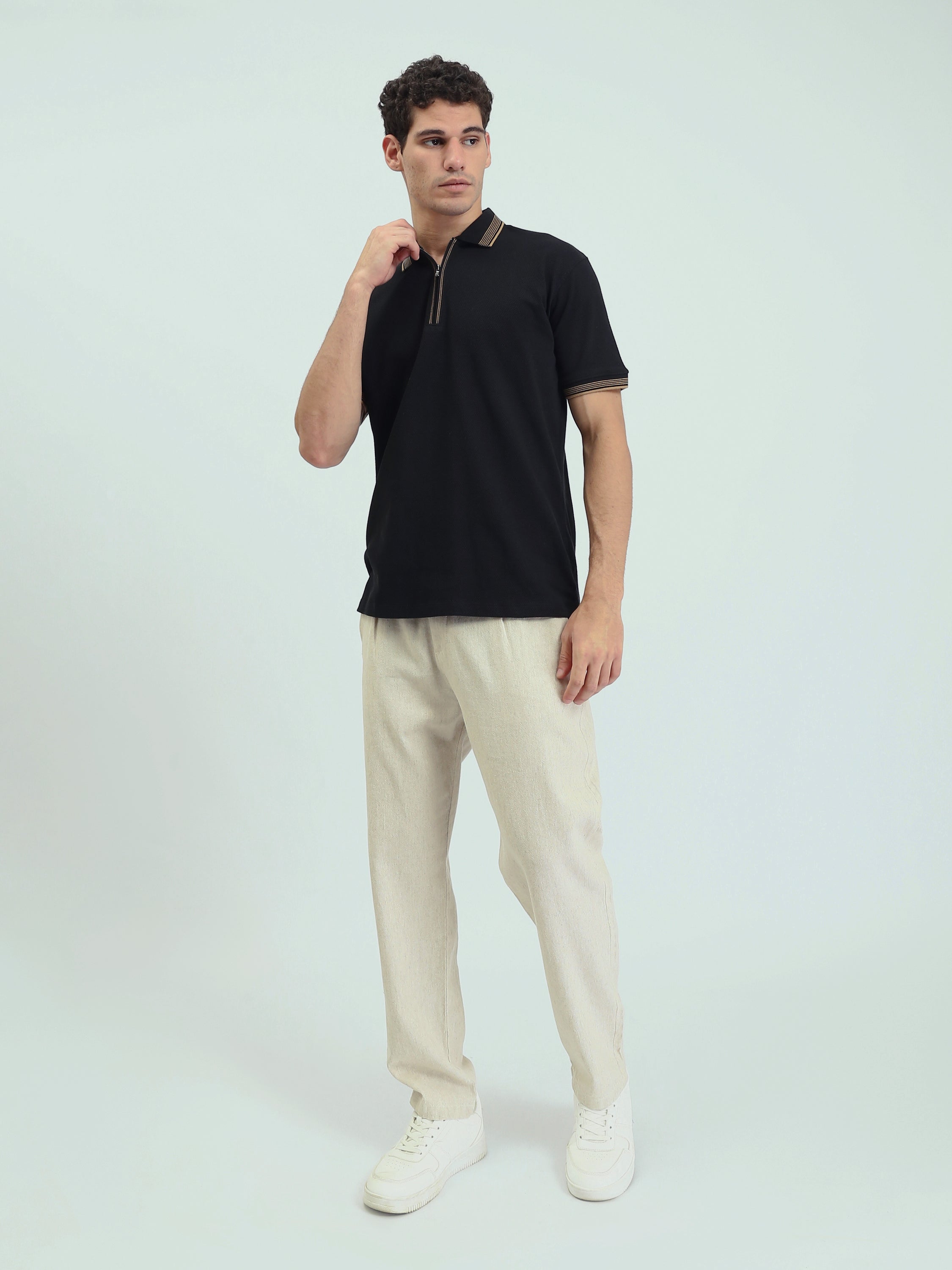 Polo Homme Texturé à Col Zippé – Style Casual Chic - POS25SPTW21013TM1