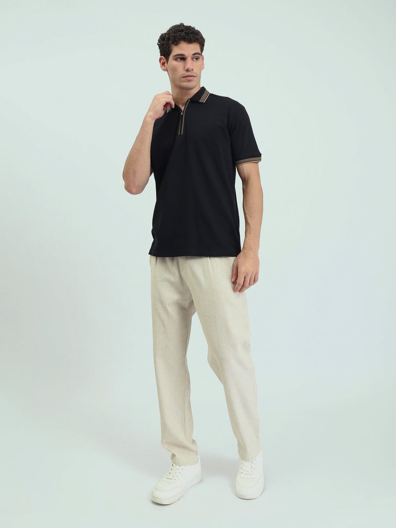 Polo Homme Texturé à Col Zippé – Style Casual Chic - POS25SPTW21013TM1