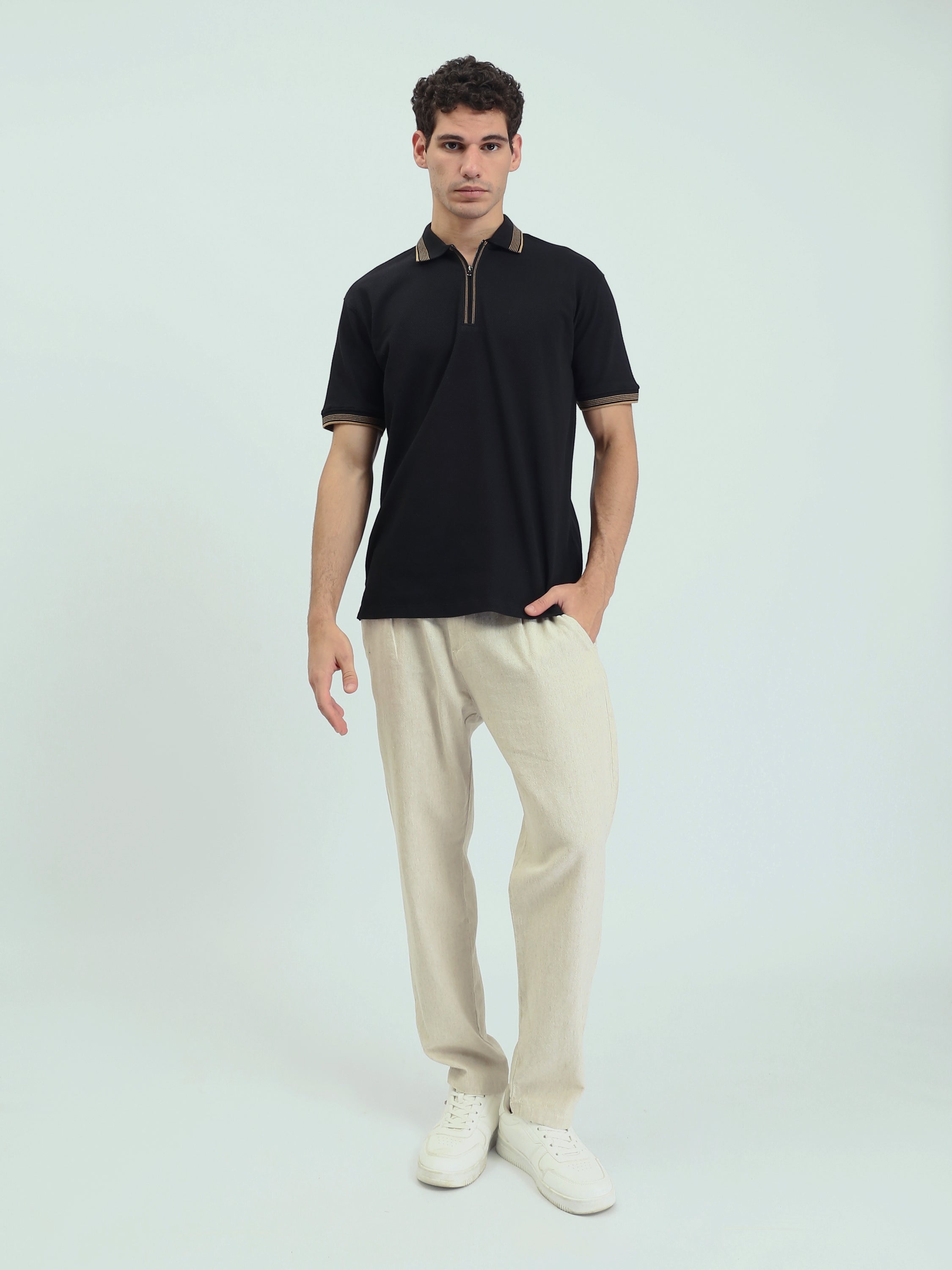 Polo Homme Texturé à Col Zippé – Style Casual Chic - POS25SPTW21013TM1