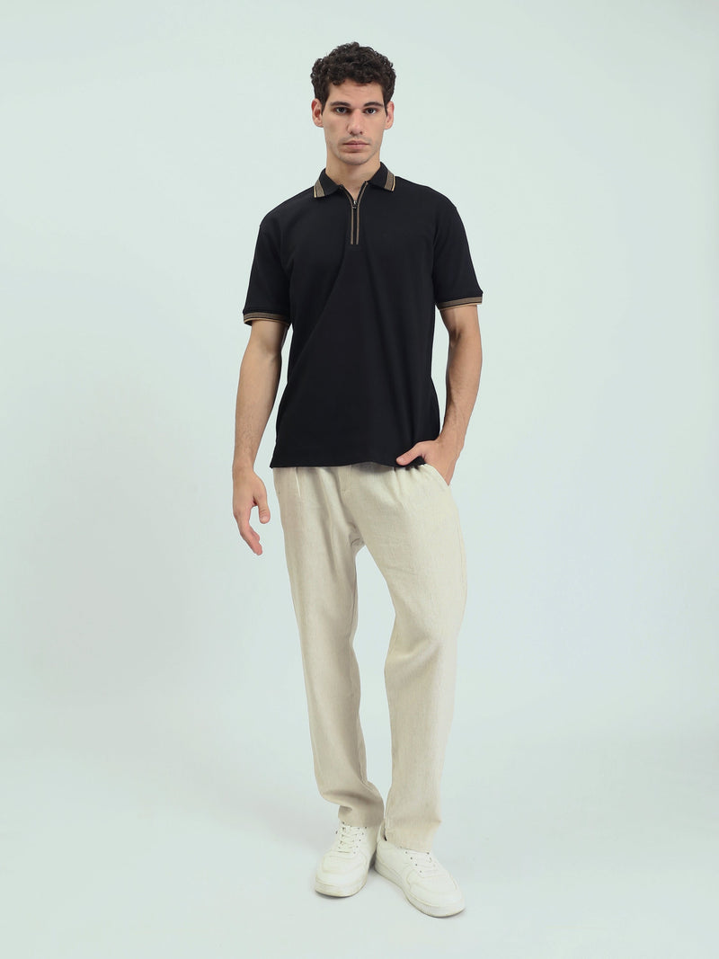 Polo Homme Texturé à Col Zippé – Style Casual Chic - POS25SPTW21013TM1