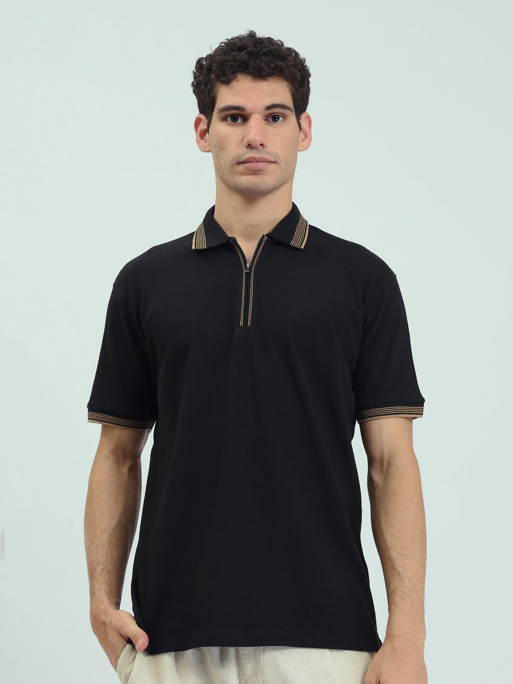 Polo Homme Texturé à Col Zippé – Style Casual Chic - POS25SPTW21013TM1