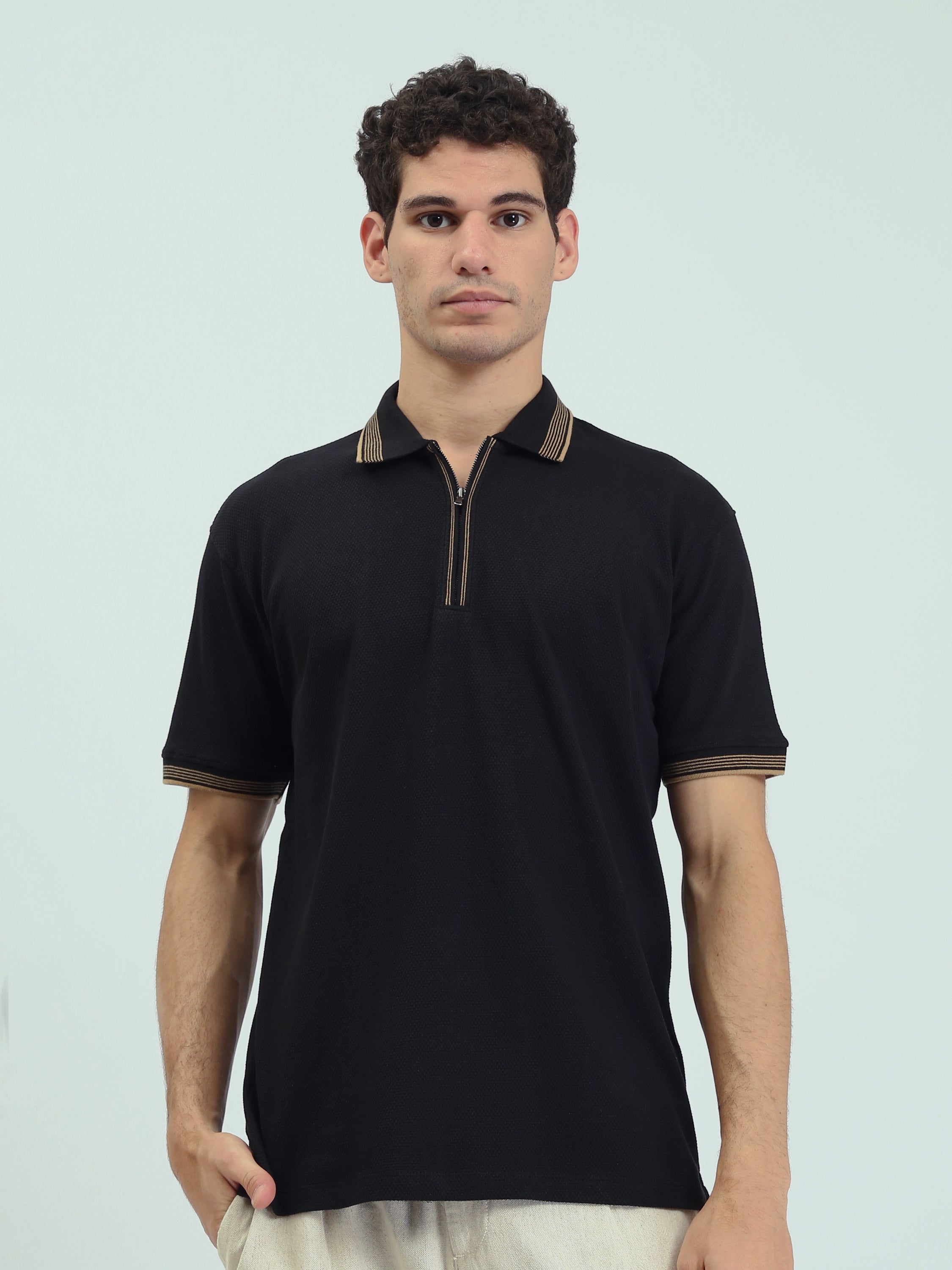 Polo Homme Texturé à Col Zippé – Style Casual Chic - POS25SPTW21013TM1