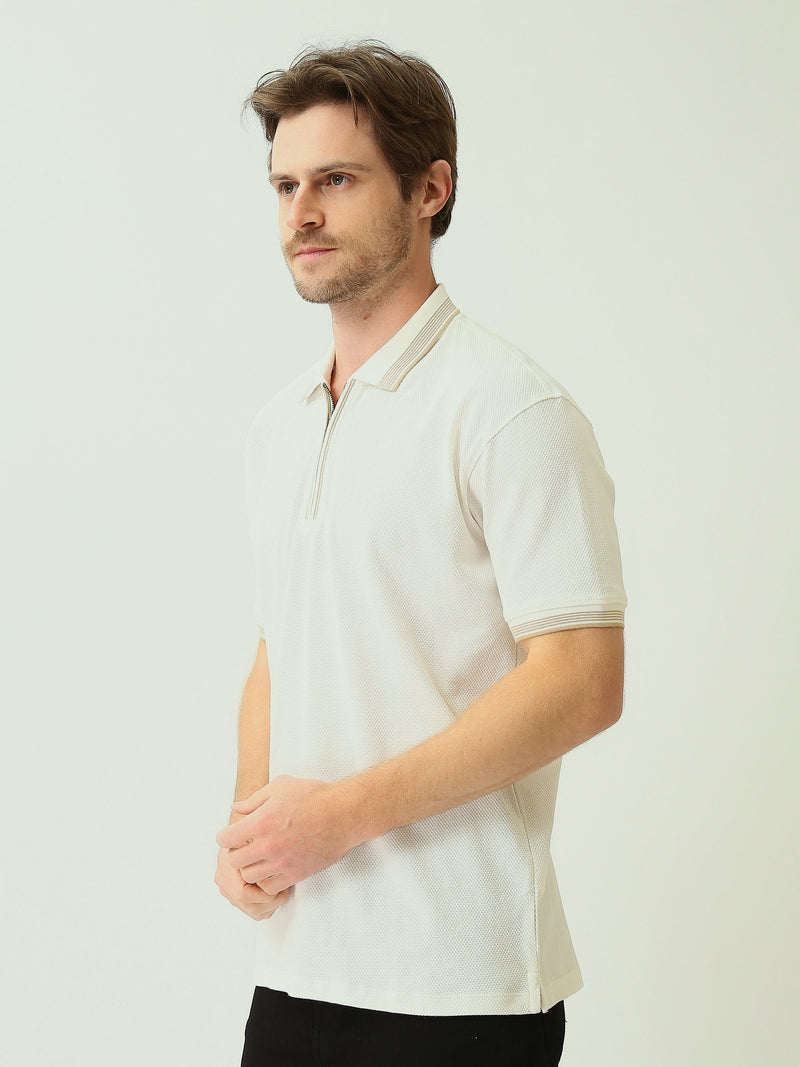 Polo Homme Texturé à Col Zippé – Style Casual Chic - POS25SPTW21013TM1