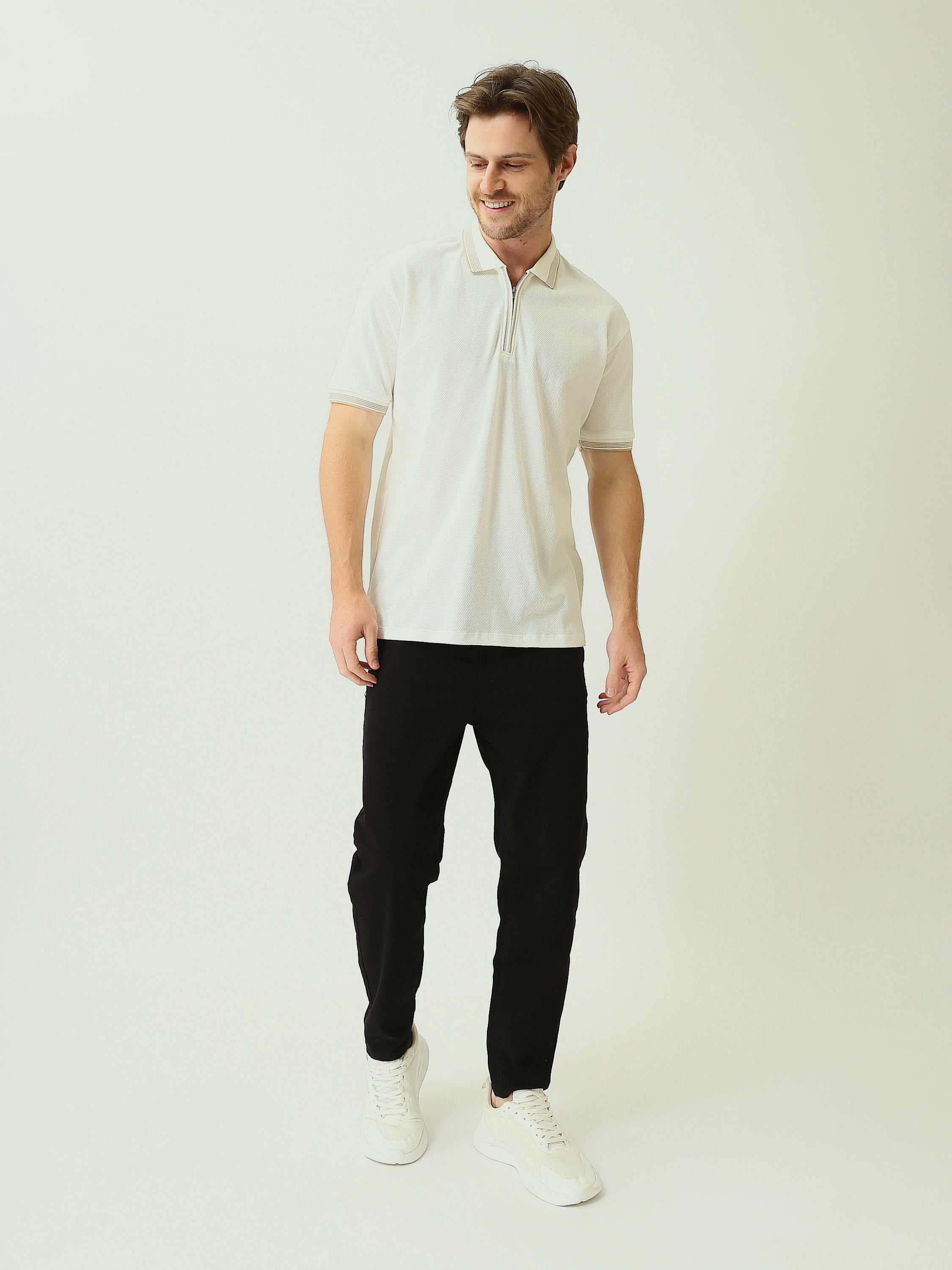 Polo Homme Texturé à Col Zippé – Style Casual Chic - POS25SPTW21013TM1