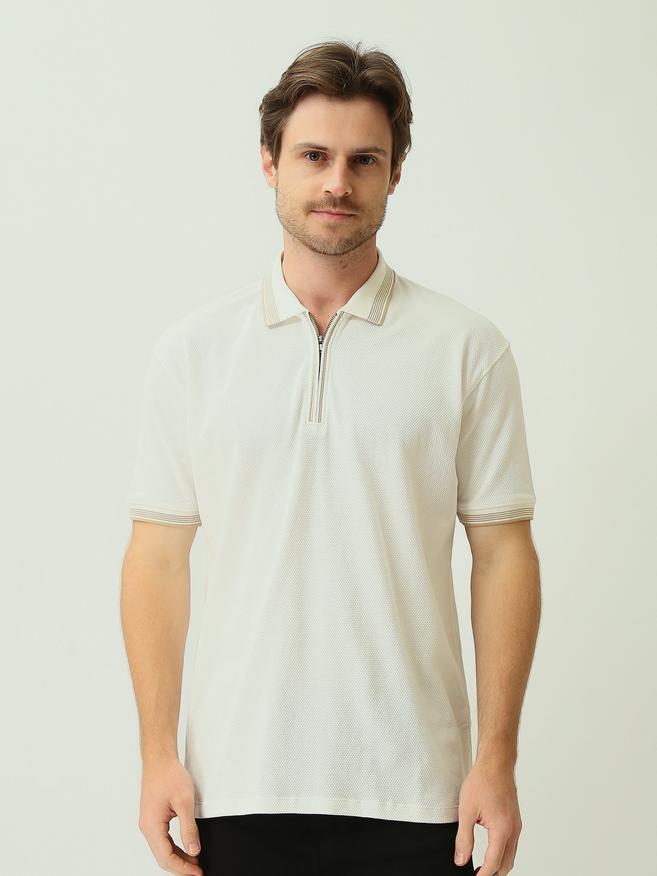 Polo Homme Texturé à Col Zippé – Style Casual Chic - POS25SPTW21013TM1