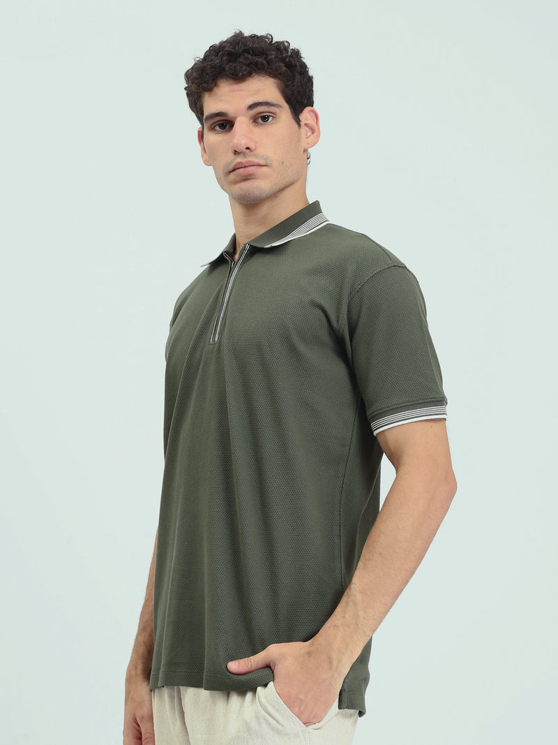 Polo Homme Texturé à Col Zippé – Style Casual Chic - POS25SPTW21013TM1
