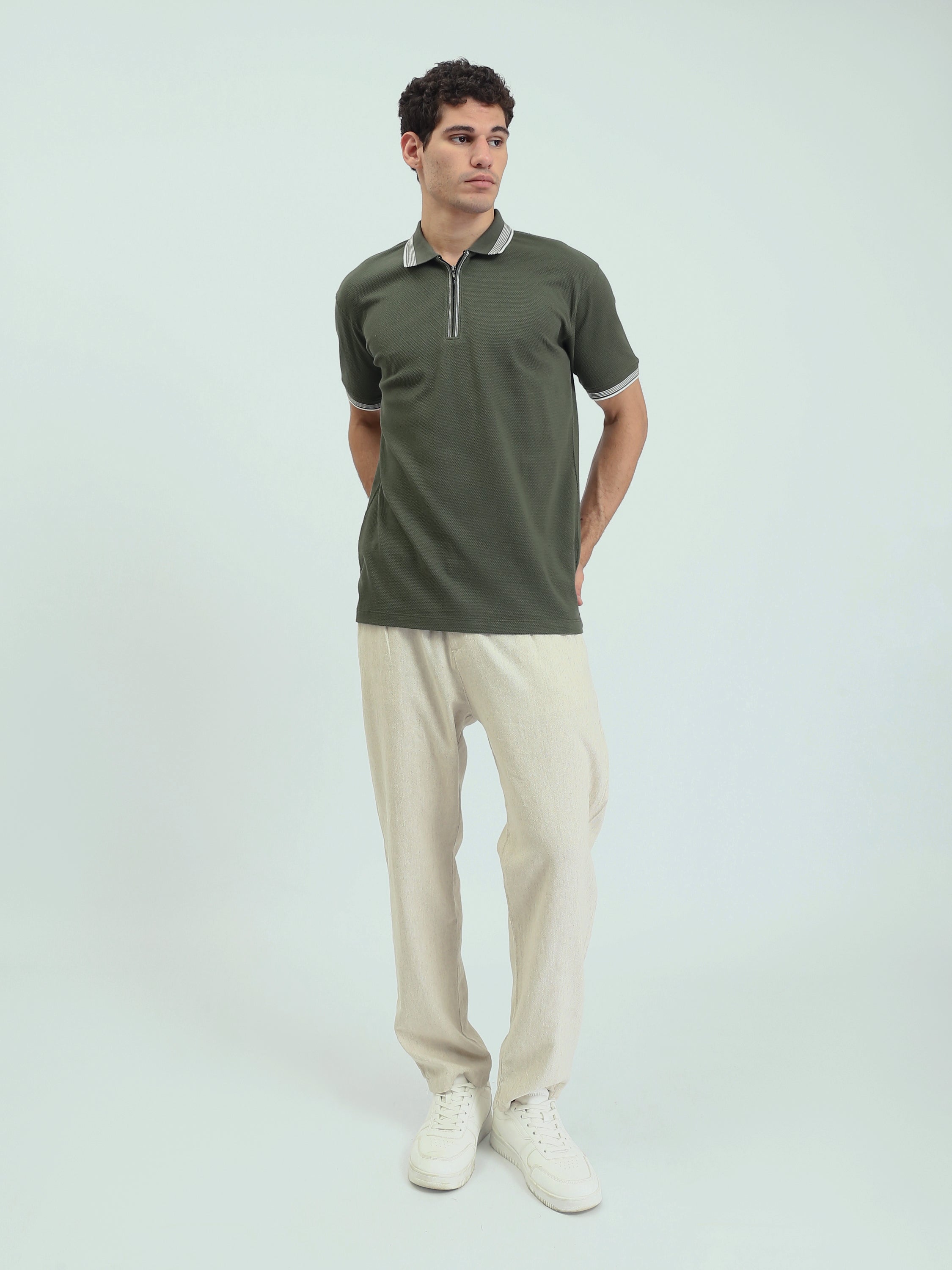 Polo Homme Texturé à Col Zippé – Style Casual Chic - POS25SPTW21013TM1