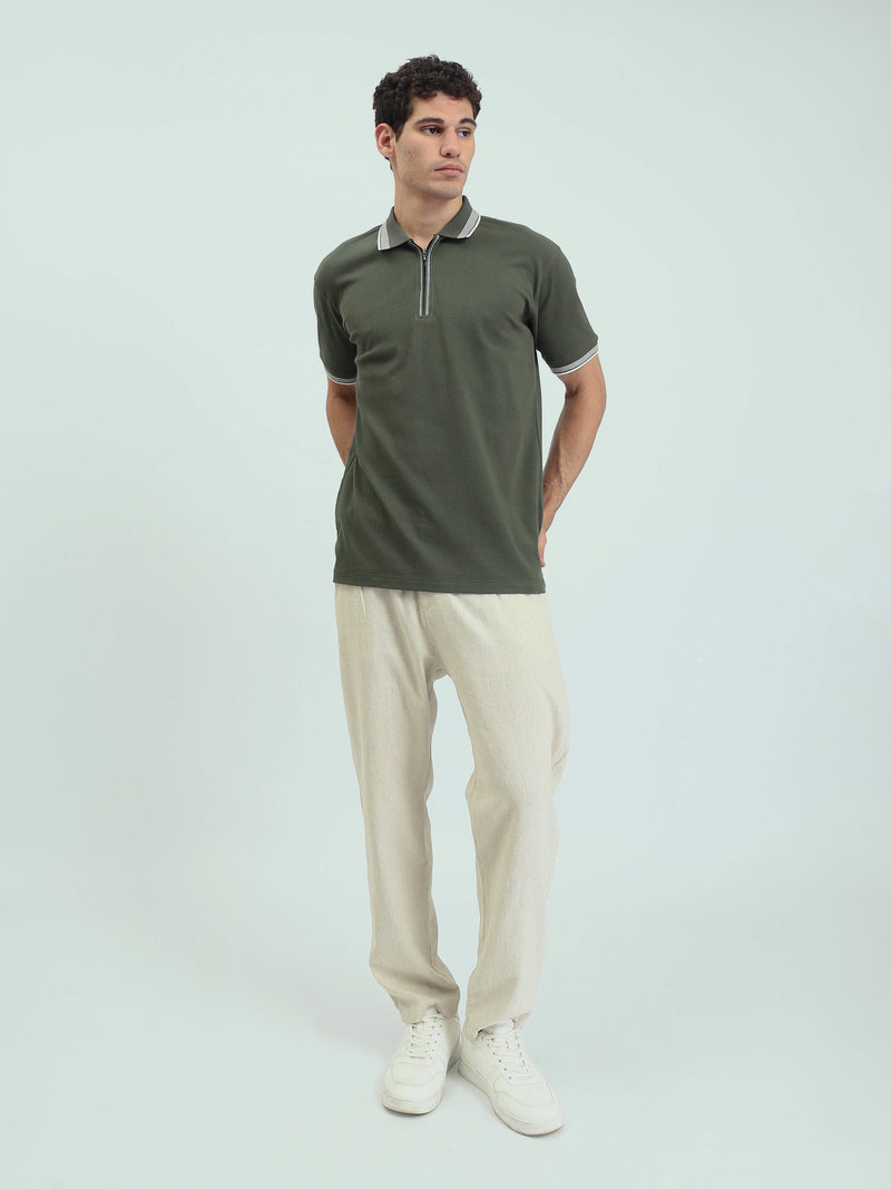 Polo Homme Texturé à Col Zippé – Style Casual Chic - POS25SPTW21013TM1