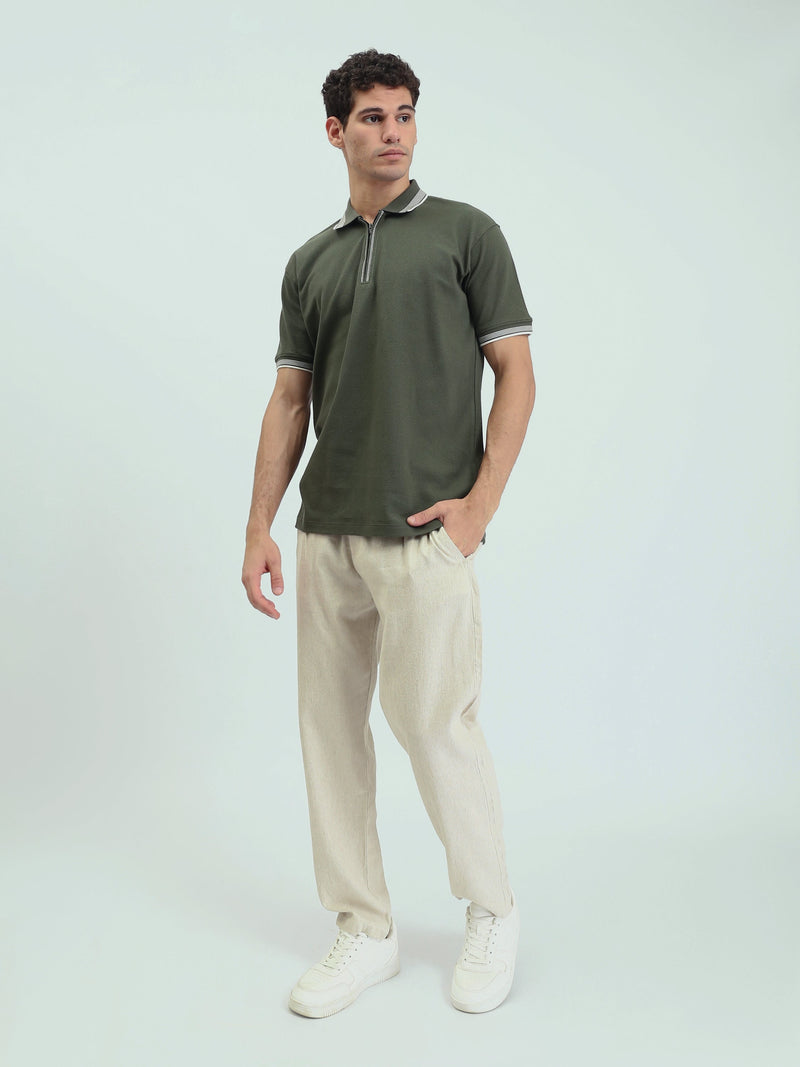 Polo Homme Texturé à Col Zippé – Style Casual Chic - POS25SPTW21013TM1