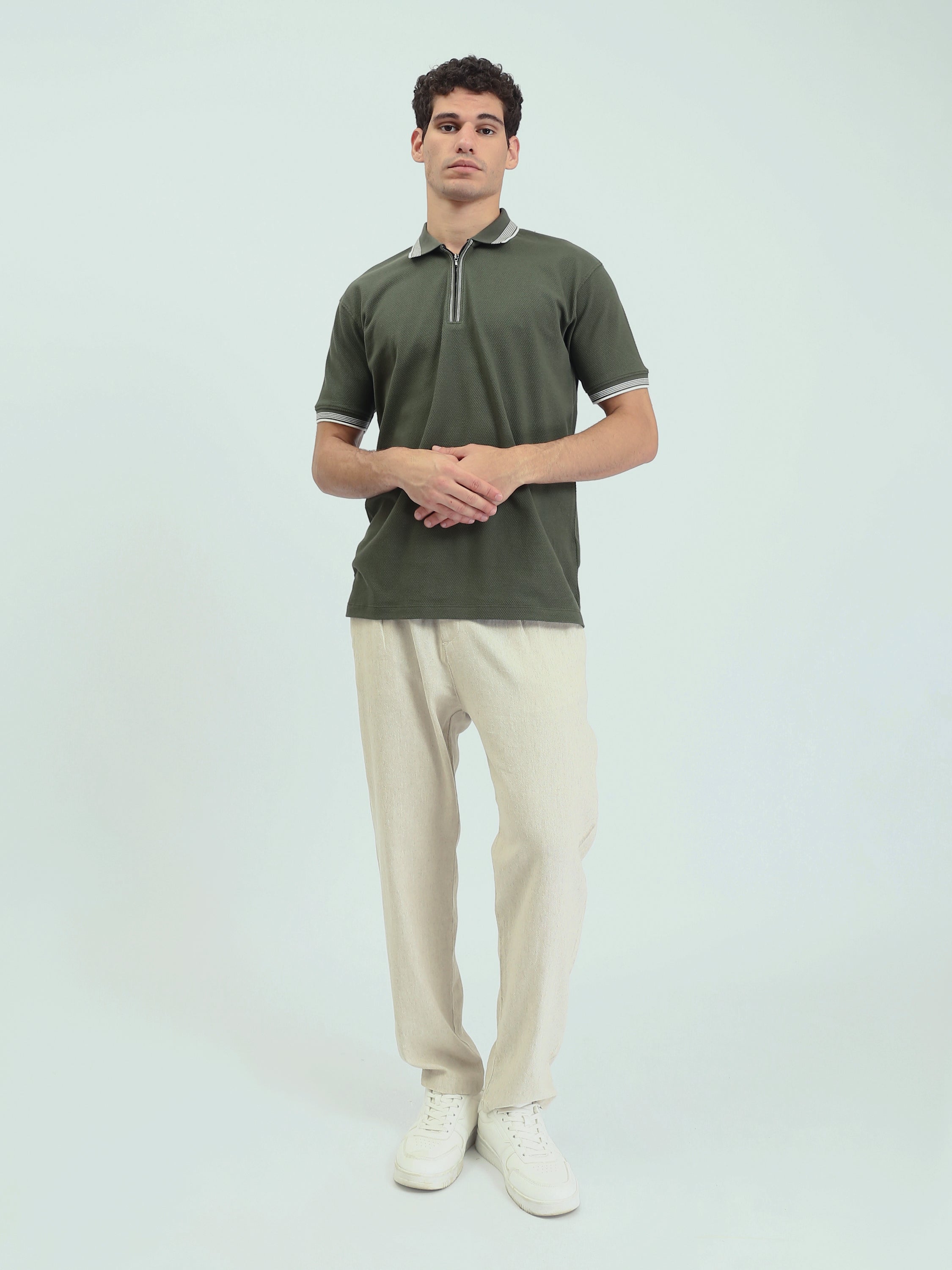 Polo Homme Texturé à Col Zippé – Style Casual Chic - POS25SPTW21013TM1