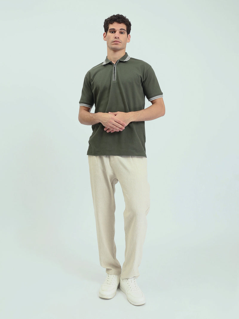 Polo Homme Texturé à Col Zippé – Style Casual Chic - POS25SPTW21013TM1