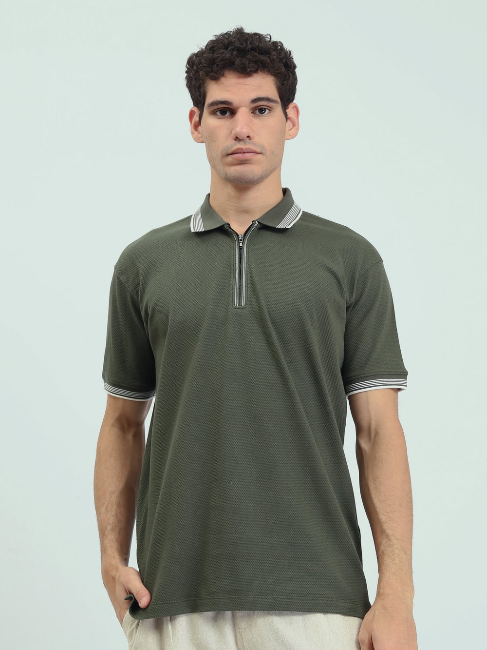 Polo Homme Texturé à Col Zippé – Style Casual Chic - POS25SPTW21013TM1