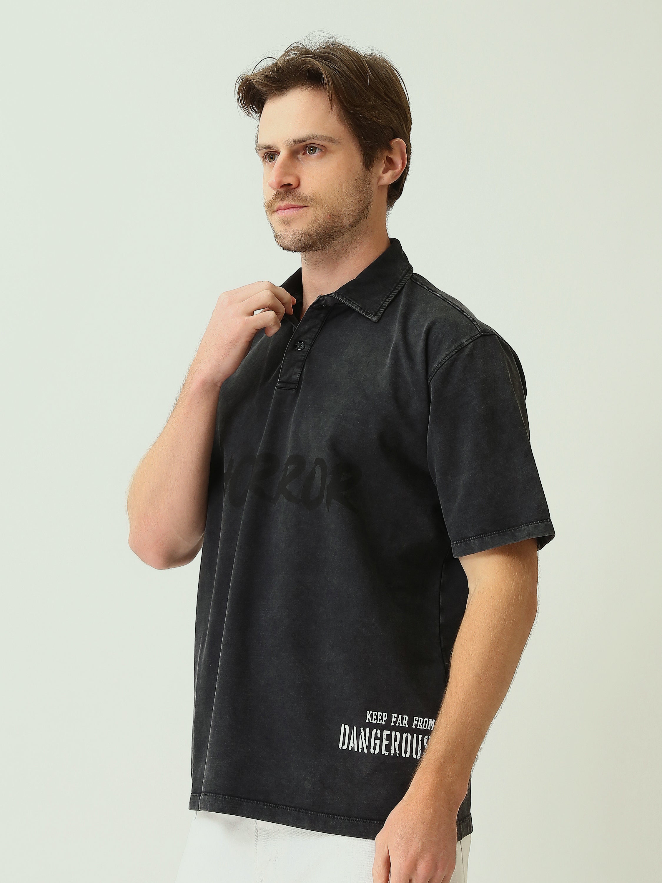 Polo Homme Oversize Effet Délavé à Imprimé - POS25SPWR21074TM1