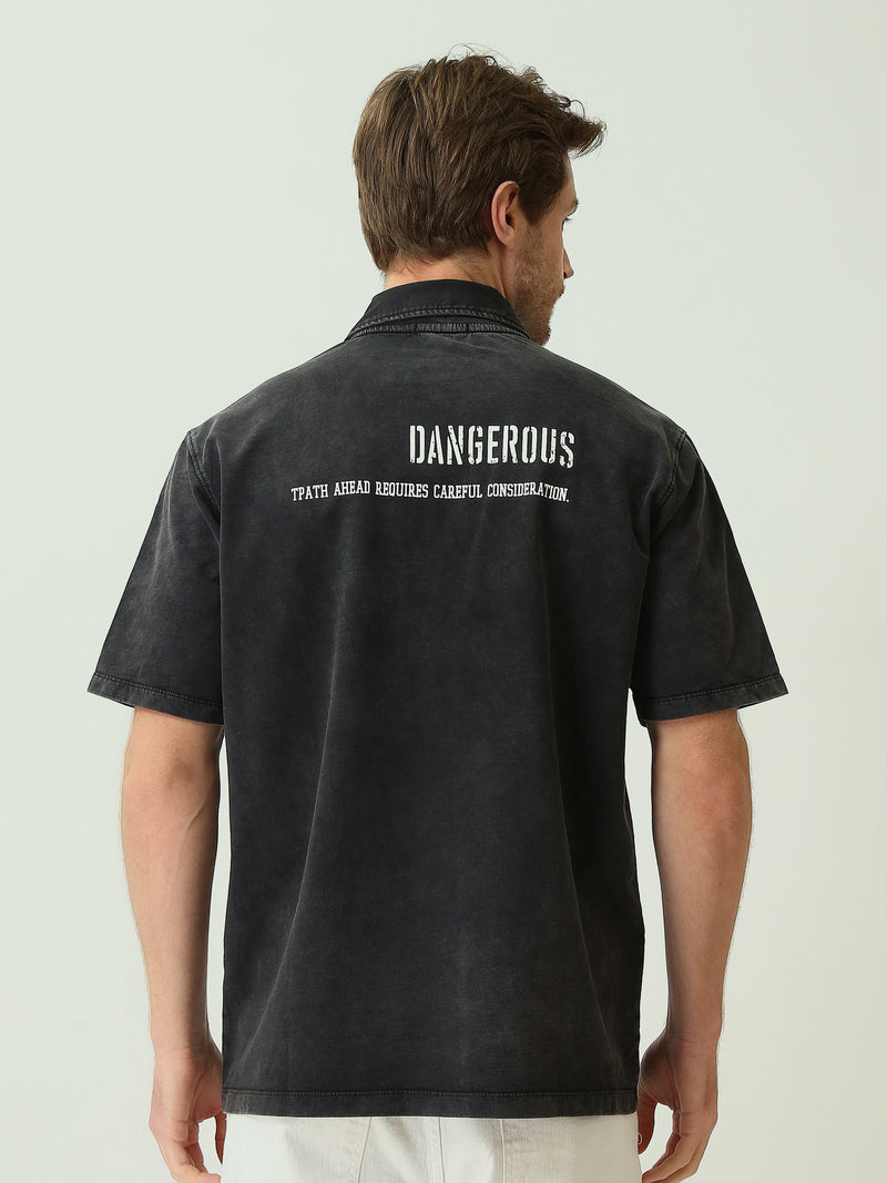 Polo Homme Oversize Effet Délavé à Imprimé - POS25SPWR21074TM1