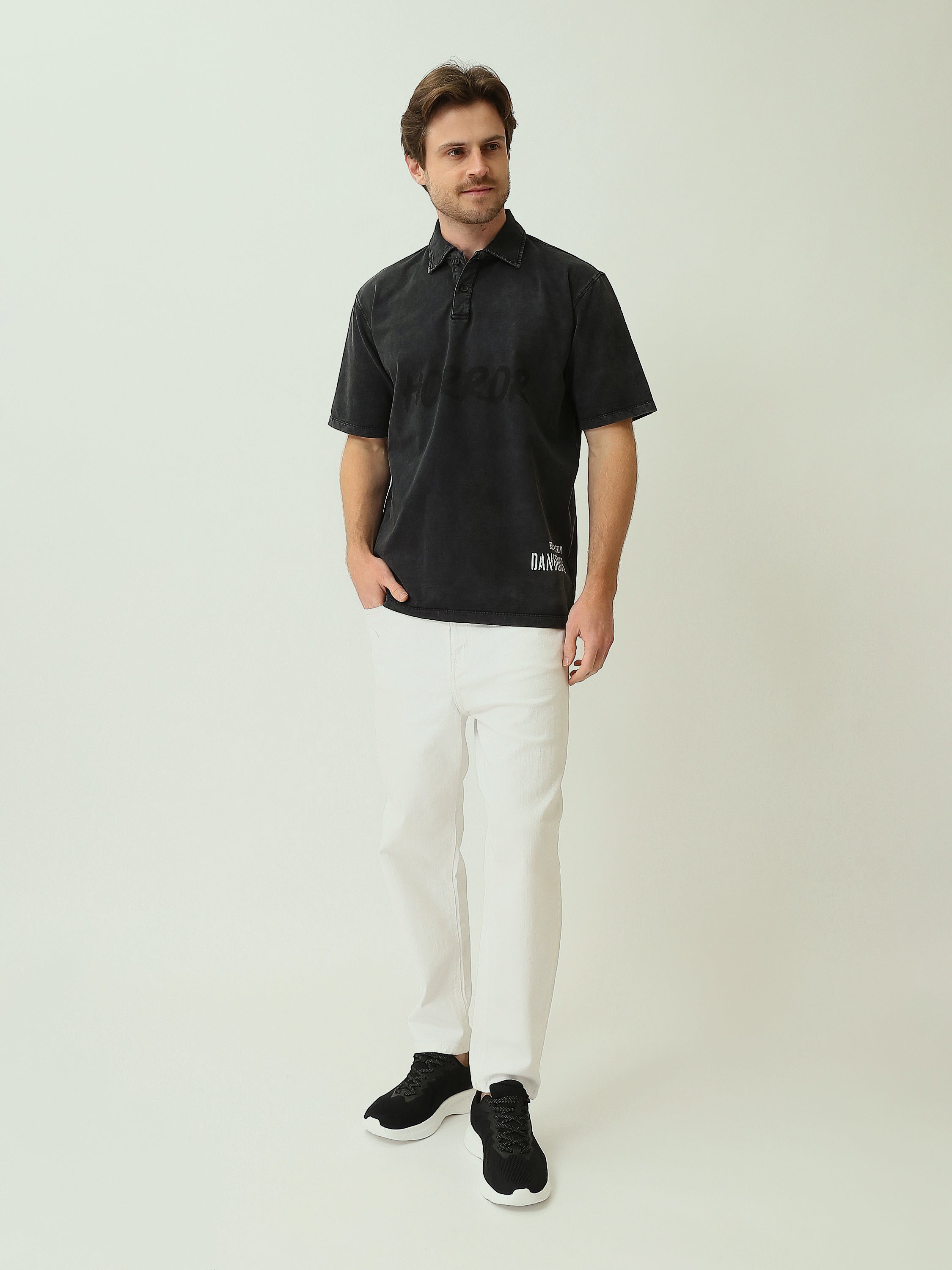 Polo Homme Oversize Effet Délavé à Imprimé - POS25SPWR21074TM1