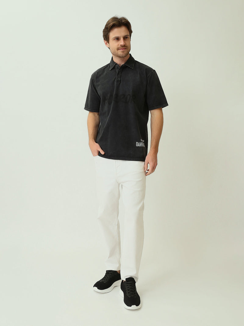 Polo Homme Oversize Effet Délavé à Imprimé - POS25SPWR21074TM1