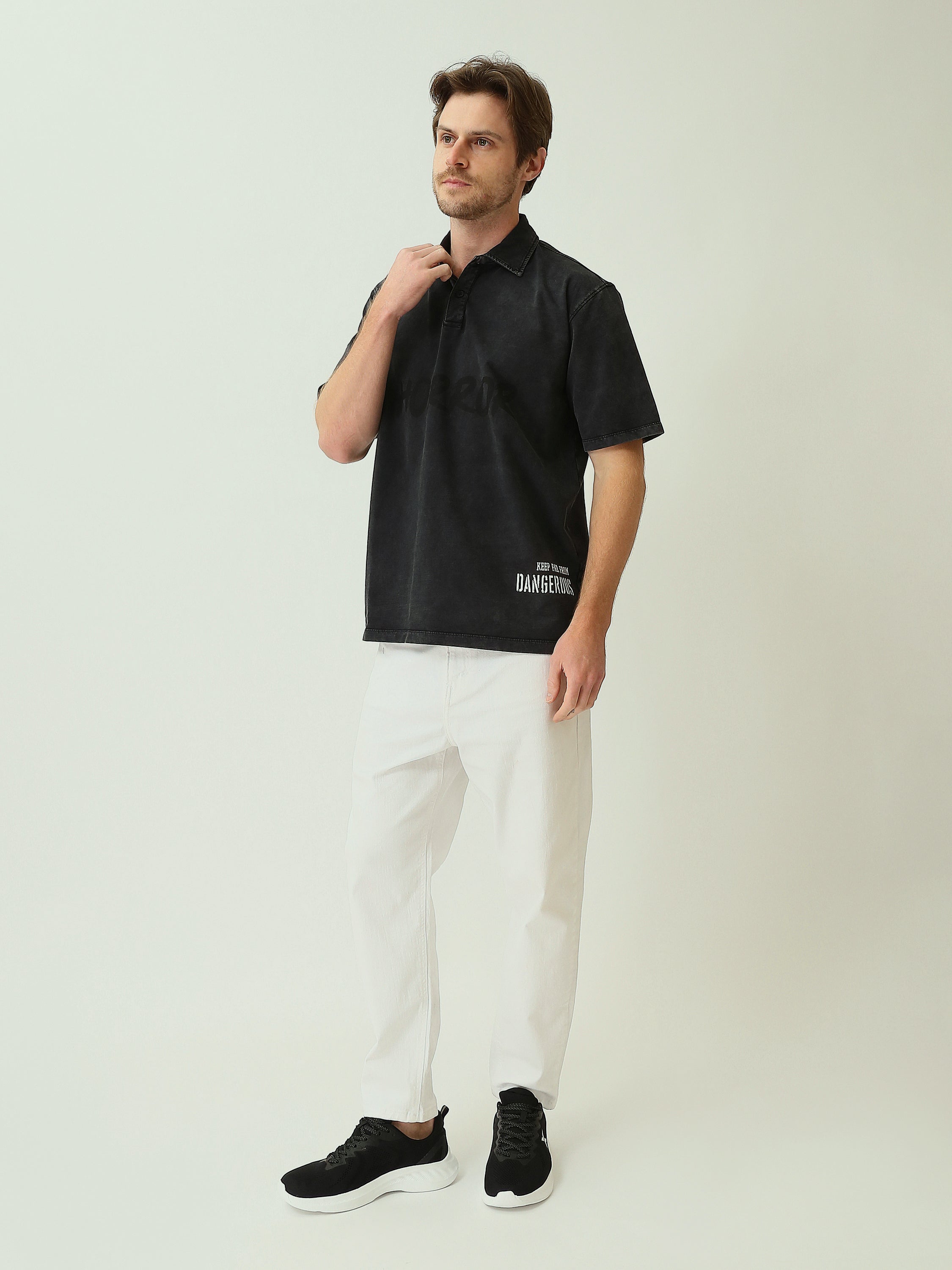 Polo Homme Oversize Effet Délavé à Imprimé - POS25SPWR21074TM1