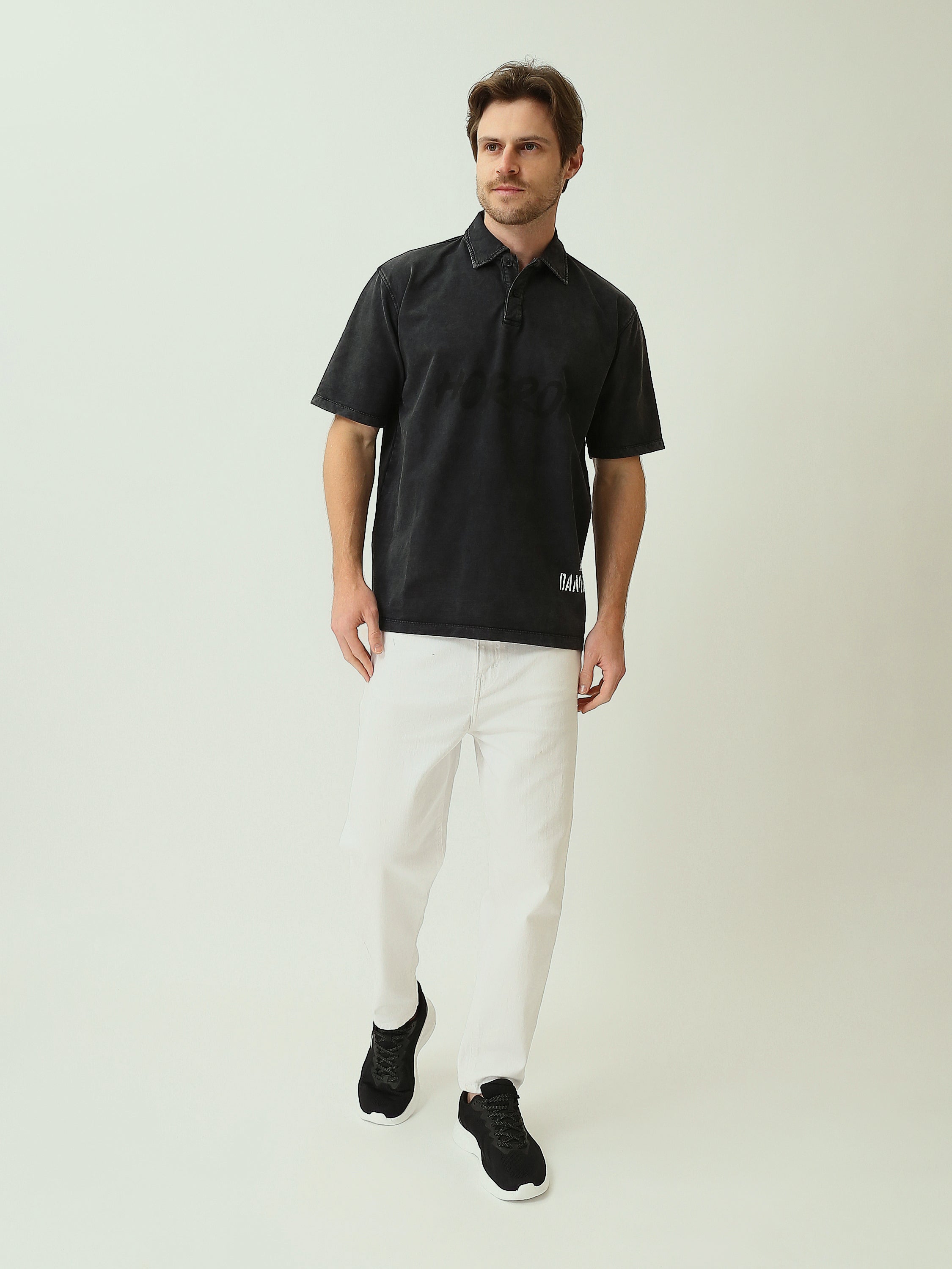 Polo Homme Oversize Effet Délavé à Imprimé - POS25SPWR21074TM1