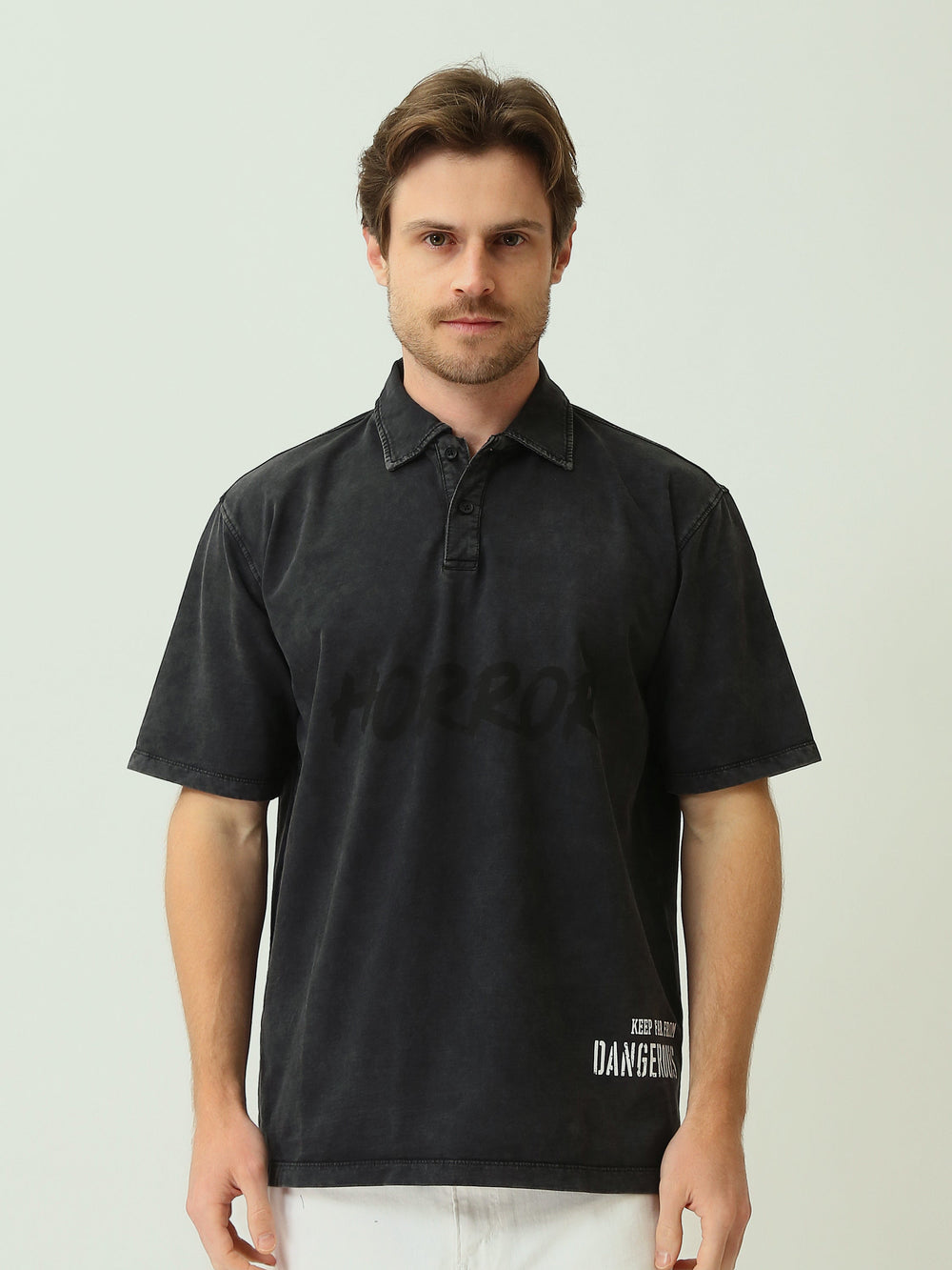 Polo Homme Oversize Effet Délavé à Imprimé - POS25SPWR21074TM1