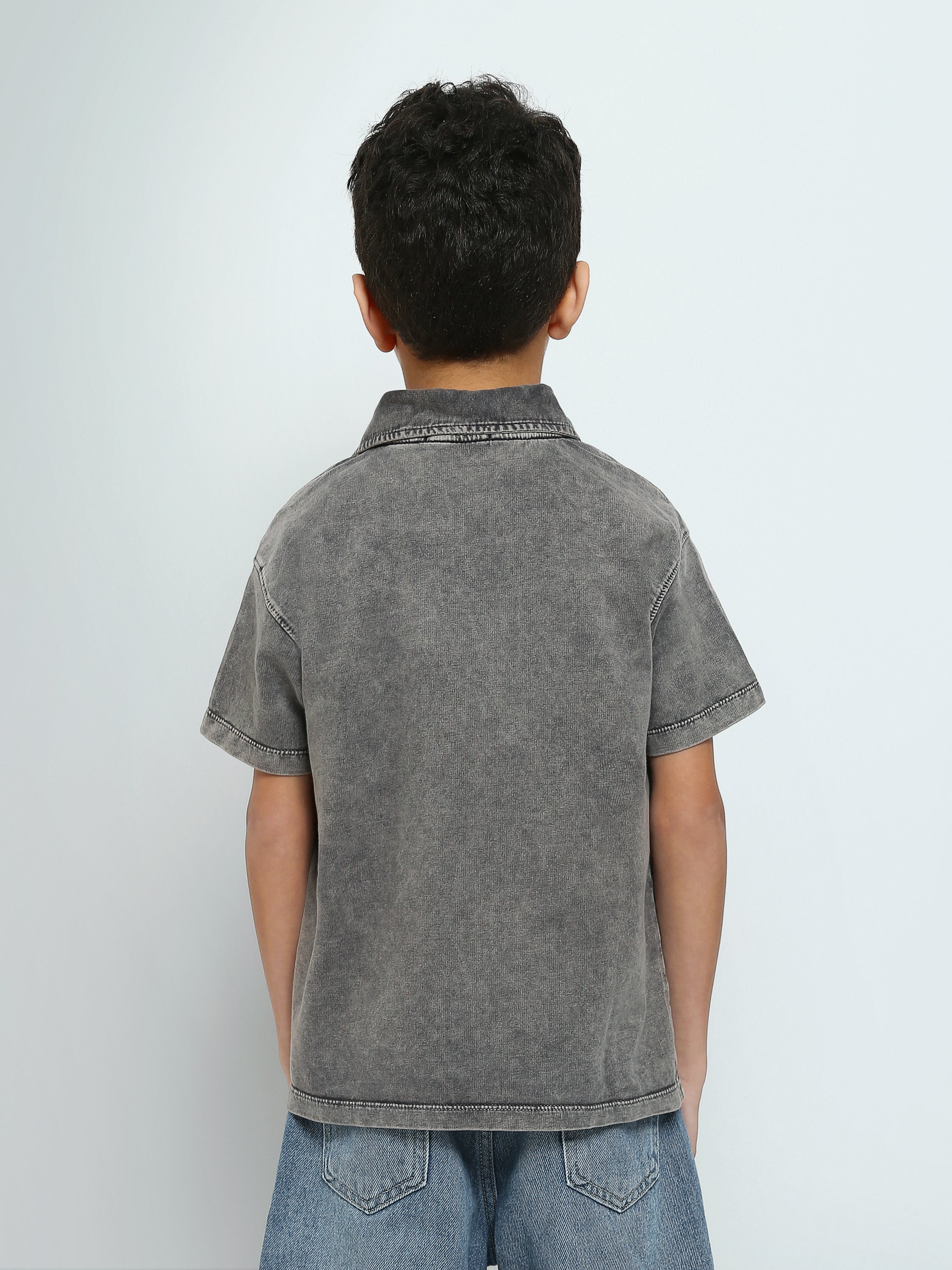 Polo Garçon Délavé à Manches Courtes – Style Casual Moderne avec Broderie - POS25SPWR21075TB1