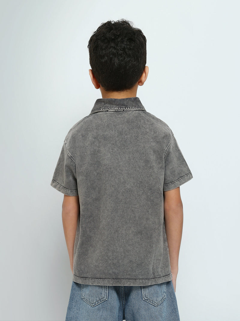 Polo Garçon Délavé à Manches Courtes – Style Casual Moderne avec Broderie - POS25SPWR21075TB1