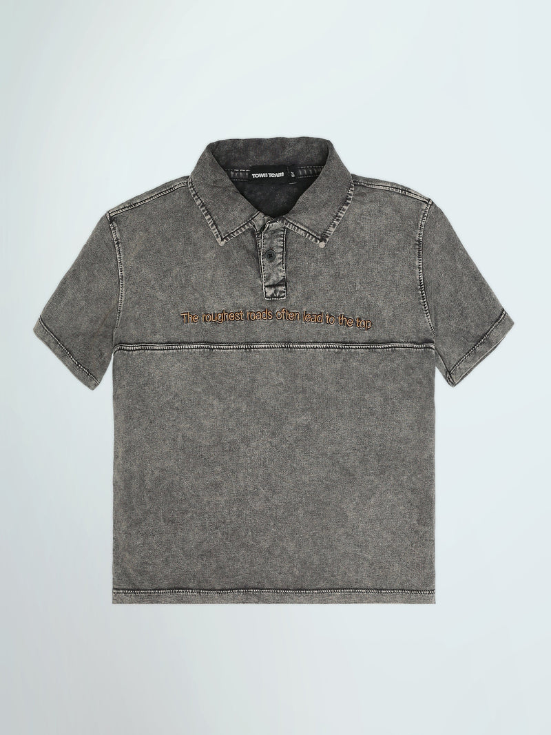 Polo Garçon Délavé à Manches Courtes – Style Casual Moderne avec Broderie - POS25SPWR21075TB1