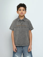 Polo Garçon Délavé à Manches Courtes – Style Casual Moderne avec Broderie - POS25SPWR21075TB1