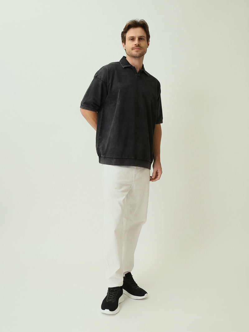 Polo Homme Oversize Effet Délavé à Manches Courtes - POS25STWV21071TM1