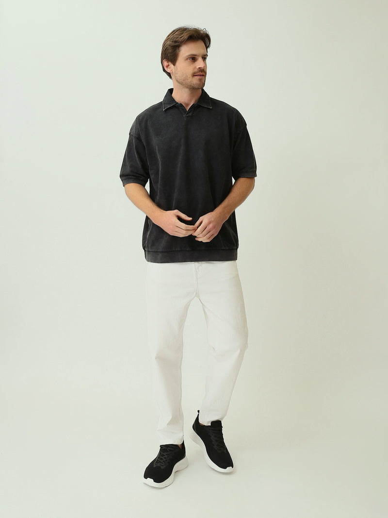 Polo Homme Oversize Effet Délavé à Manches Courtes - POS25STWV21071TM1