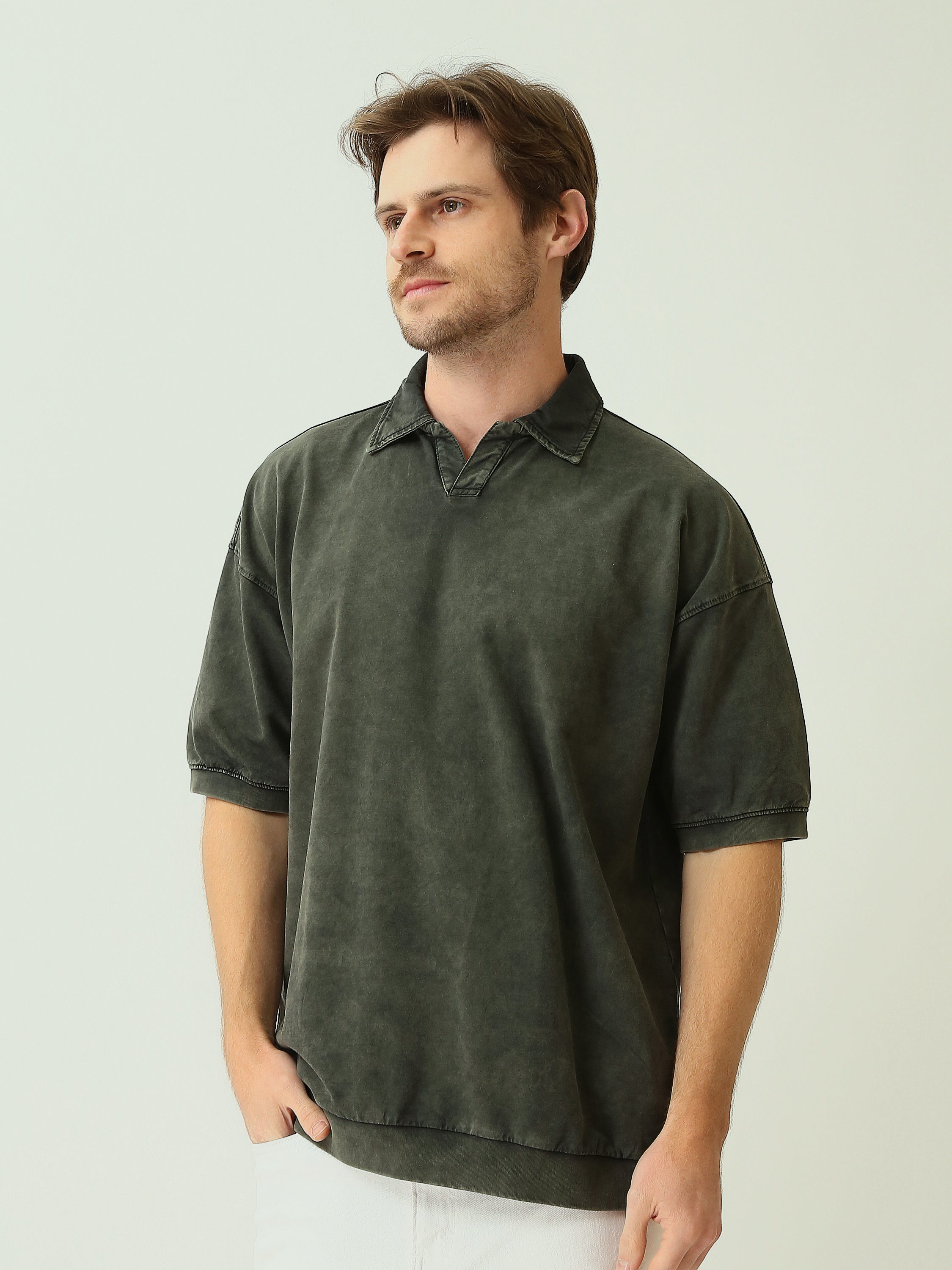Polo Homme Oversize Effet Délavé à Manches Courtes - POS25STWV21071TM1
