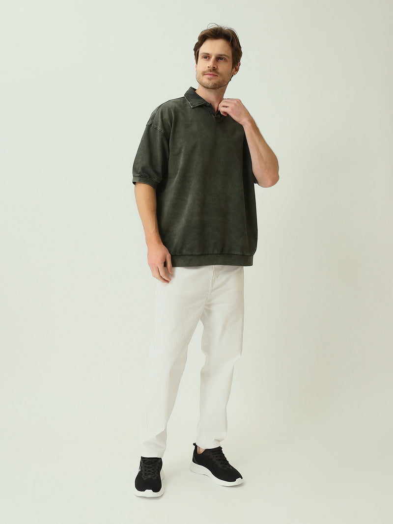 Polo Homme Oversize Effet Délavé à Manches Courtes - POS25STWV21071TM1