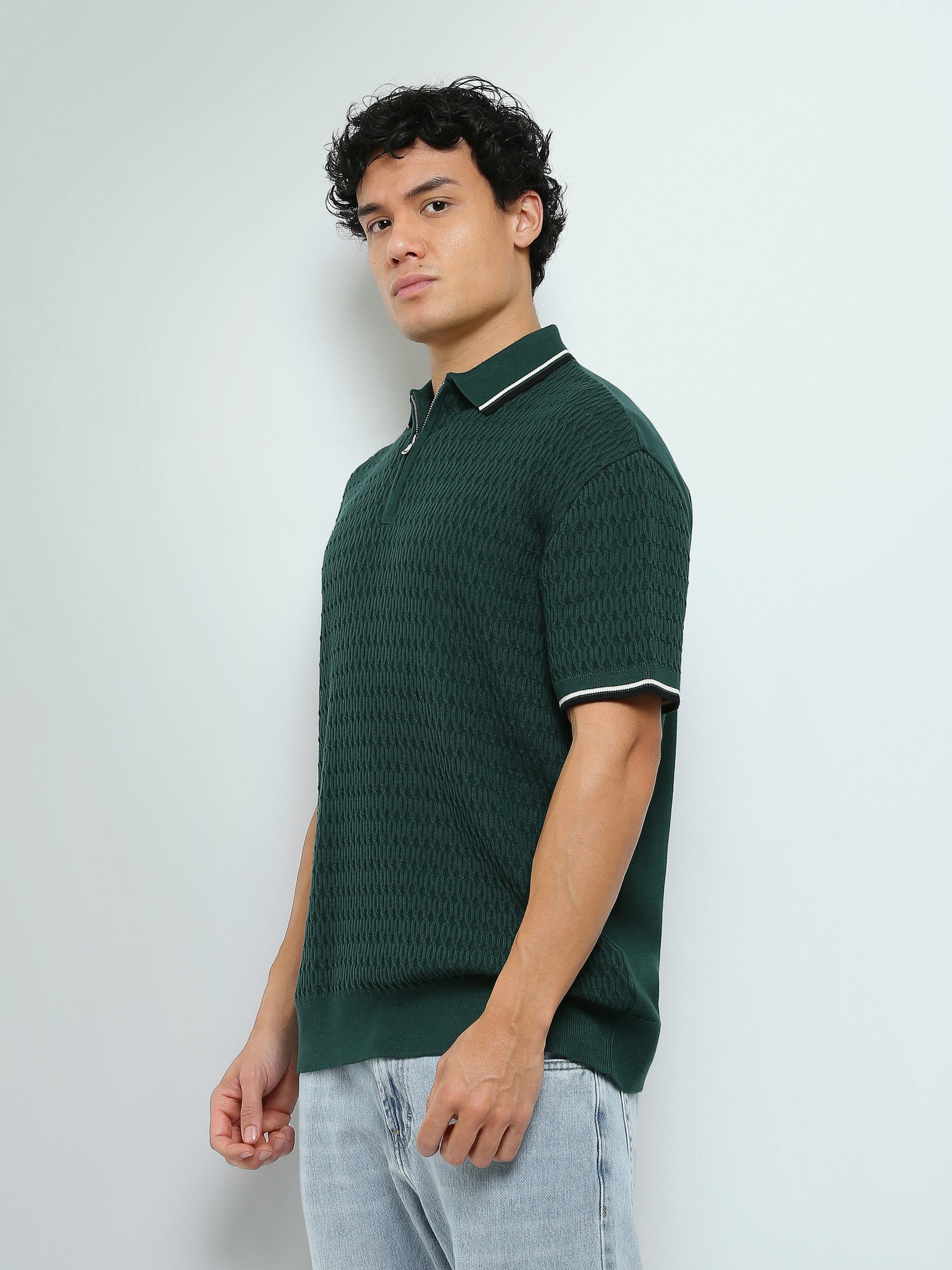 Polo Homme en Maille Texturée avec Col Zippé - POS26S21700017TM1