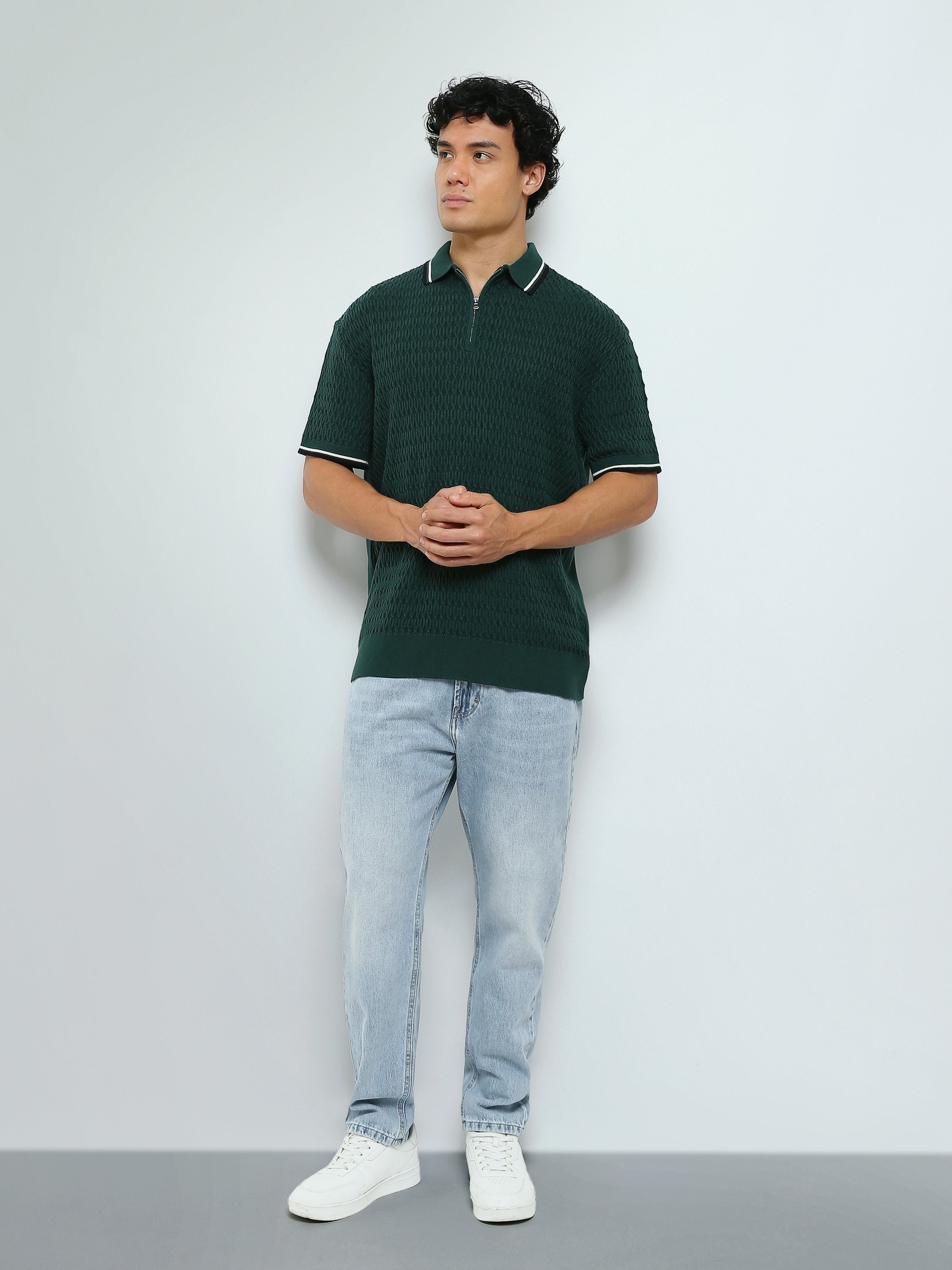 Polo Homme en Maille Texturée avec Col Zippé - POS26S21700017TM1