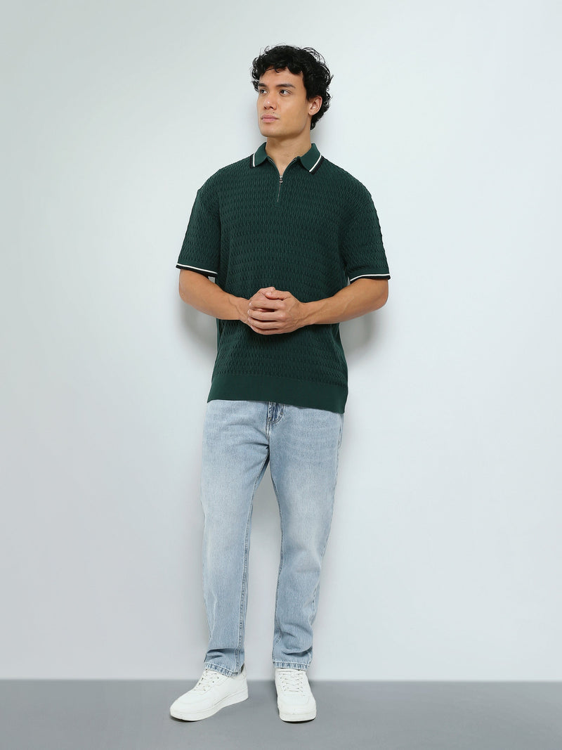 Polo Homme en Maille Texturée avec Col Zippé - POS26S21700017TM1