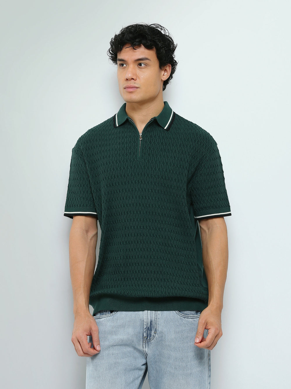 Polo Homme en Maille Texturée avec Col Zippé - POS26S21700017TM1